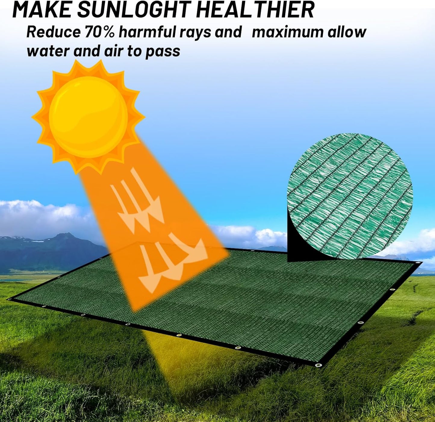 Cool Area 70% Sun Shade Cloth Mesh Tarp with Grommets for Plant Cover 6.5x10ft Patio Canopy Garden Pergola Greenhouse Car Barn Kennel Green