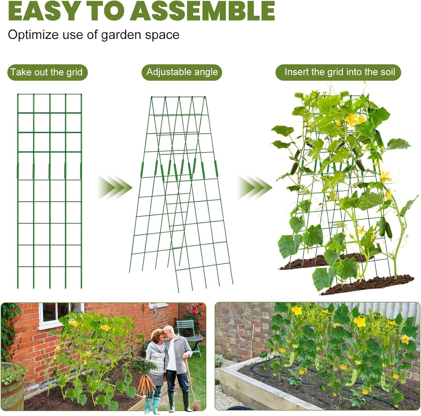 Cucumber Trellis 2 Pack, 59" H Foldable A-Frame Garden Trellis for Raised Bed Garden Grow Support with Plant Support Clips, Twist Ties for Cucumber,Tomato, Climbing Plants and Flowers