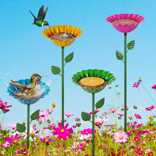 Large Bee Watering Station 4 Pack - Bee Bath for Garden Metal Butterfly Feeders Bowl with 5.32'' Flower Design Bird Bath for Outside Outdoors Garden Decor