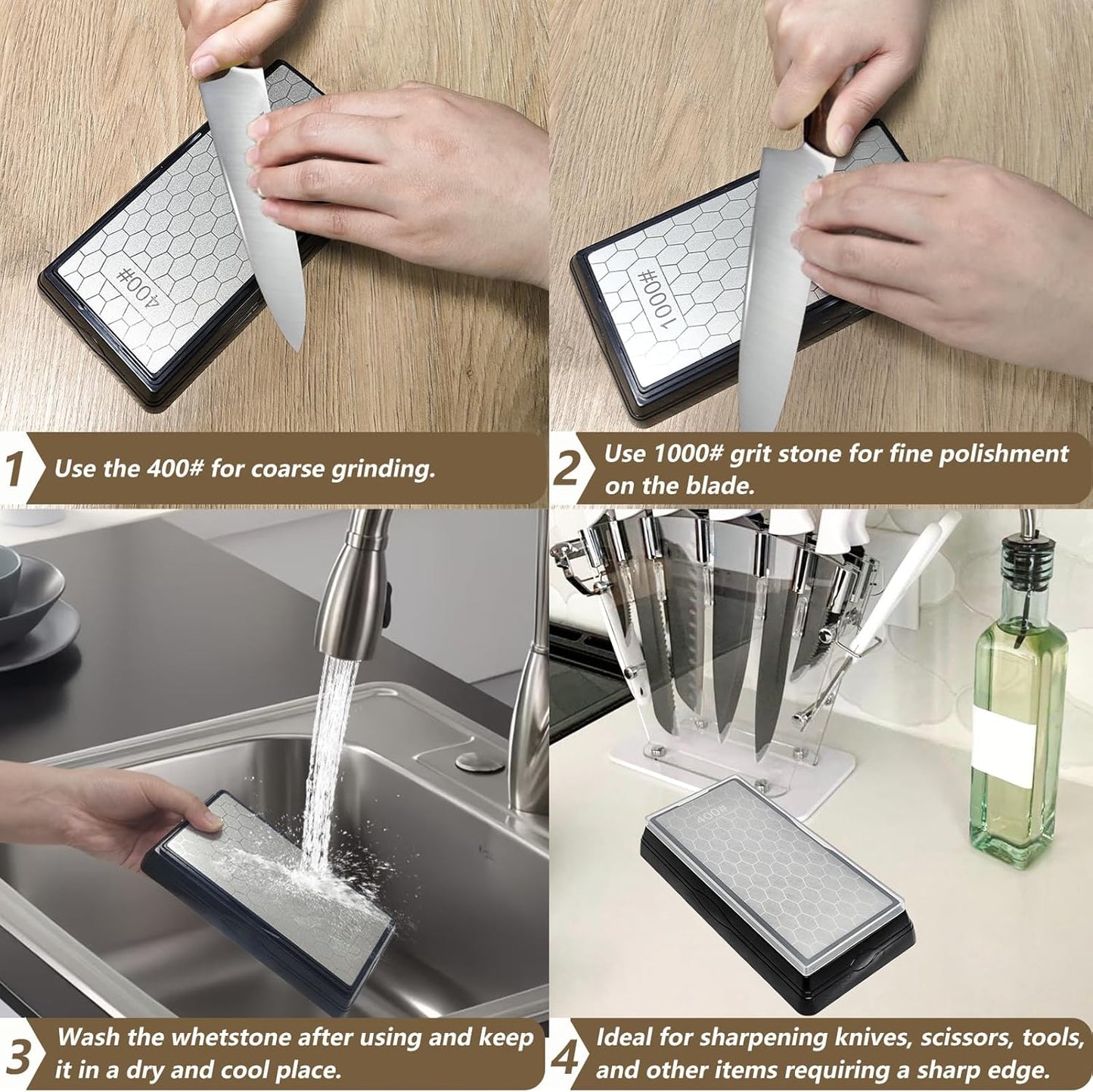 Double-Sided Diamond Sharpening Stone for Scissors Knives Outdoor Kitchen Sharpening Tools Coarse 400#/Extra Fine 1000#