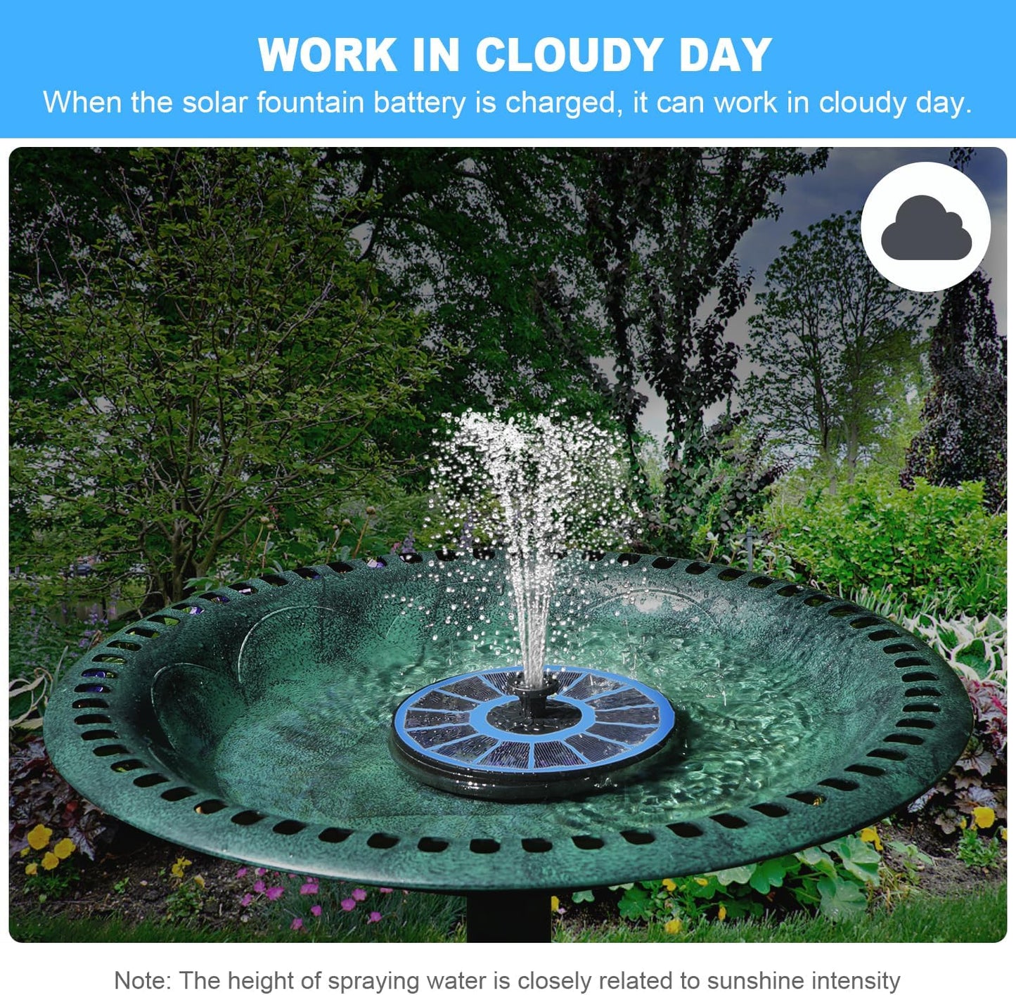 Solar Water Fountain with 2000 mAh Battery Backup Works in Cloudy, 3.5 W Glass Small Solar Fountain Pump with 7 Nozzles, Bird Bath Fountains Solar Power for Bird Bath, Hummingbird,Pond, Garden