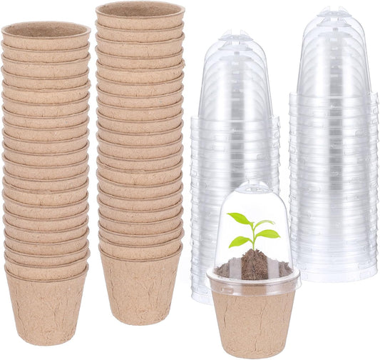 40pcs Biodegradable Seeding Starter Pots for Planting - 2.3" Plant Nursery Pots with Humidity Dome - Peat Pots for Seedlings Garden Vegetable Flower Germination