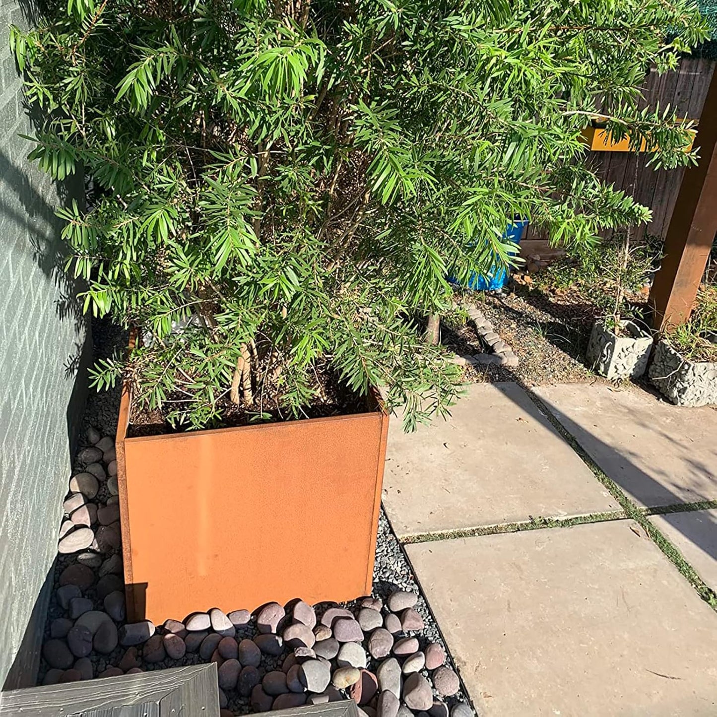 Corten Steel Planter Metal Square Planter Tall Cube Rustic Steel Planters 27.6 Inch Durable Antique Detached for Outdoor Commercial Residential Garden Patio Deck and Backyard