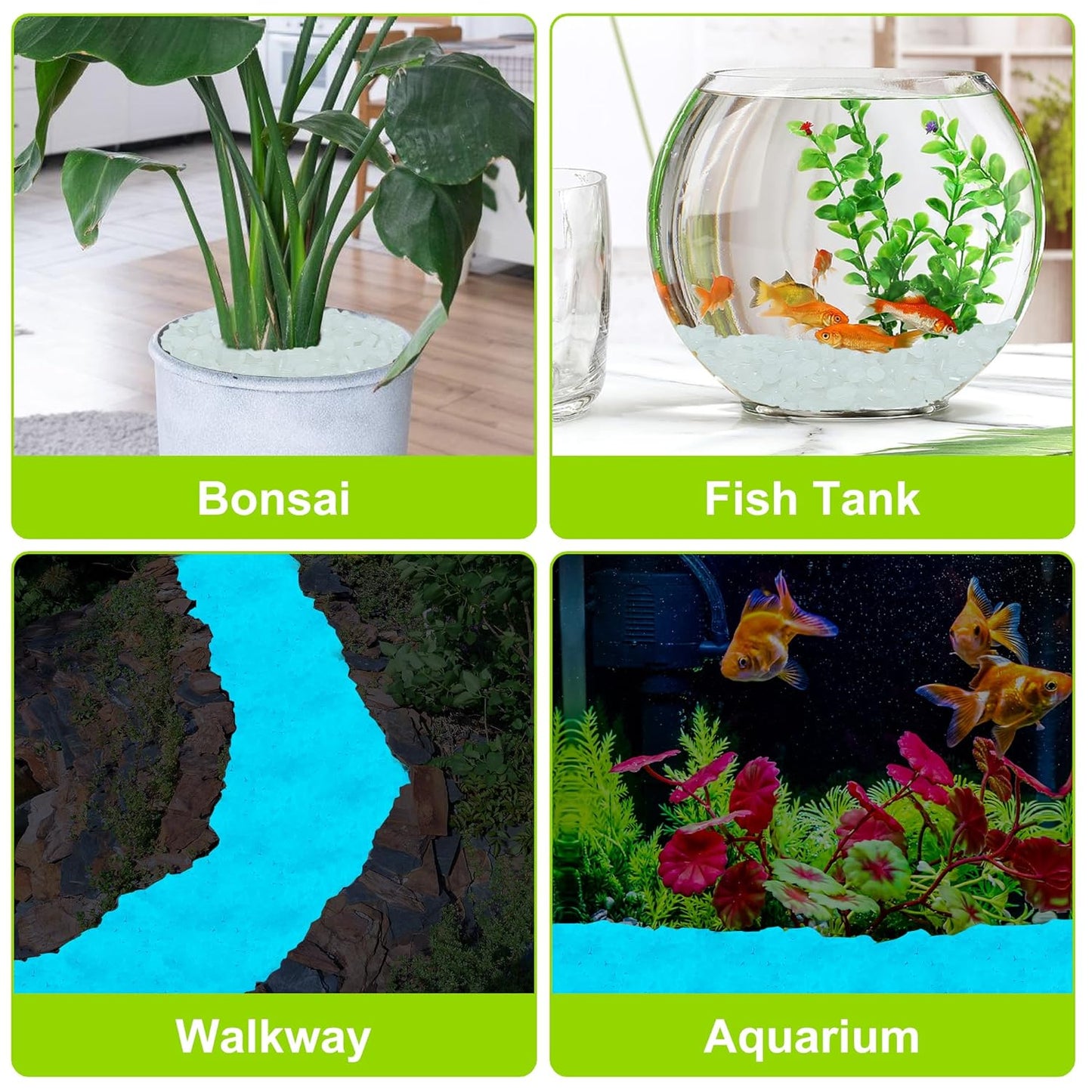 4000pcs 5-8mm White Glowing Pebbles Glow Pebbles Aquarium Rocks Glow in The Dark Decorative Stones for Walkways Driveway Yard Grass Fish Tank Plant Pots