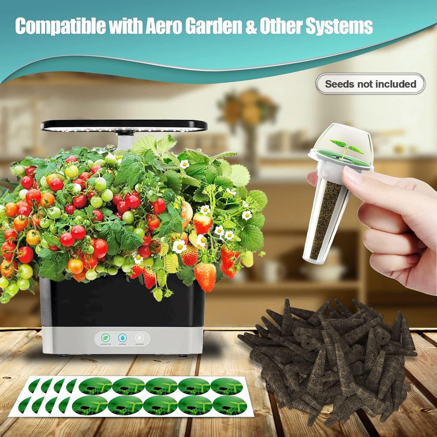 124 pcs Seed Pod Kit for Aerogarden, Grow Anything Kit for Indoor Hydroponics Garden, Hydroponics Supplies with 50 Grow Sponges, 50 Pod Labels, 12 Baskets, 12 Planting Domes