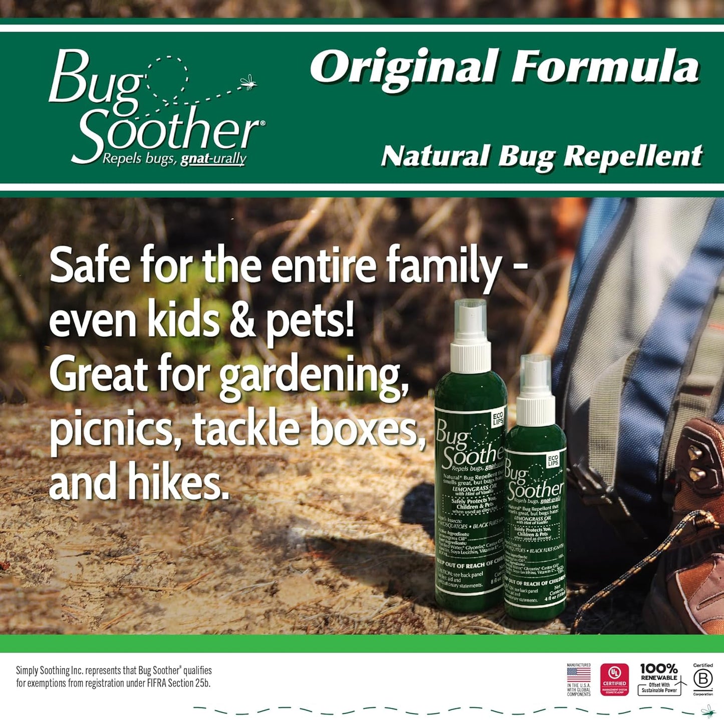 Bug Soother Spray (3, 4oz) - Natural Mosquito, Gnat & Insect Deterrent & Repellent with Essential Oils - 100% DEET-Free Safe for Adults, Babies, Pets, & Environment - Made in USA - Includes 1 oz
