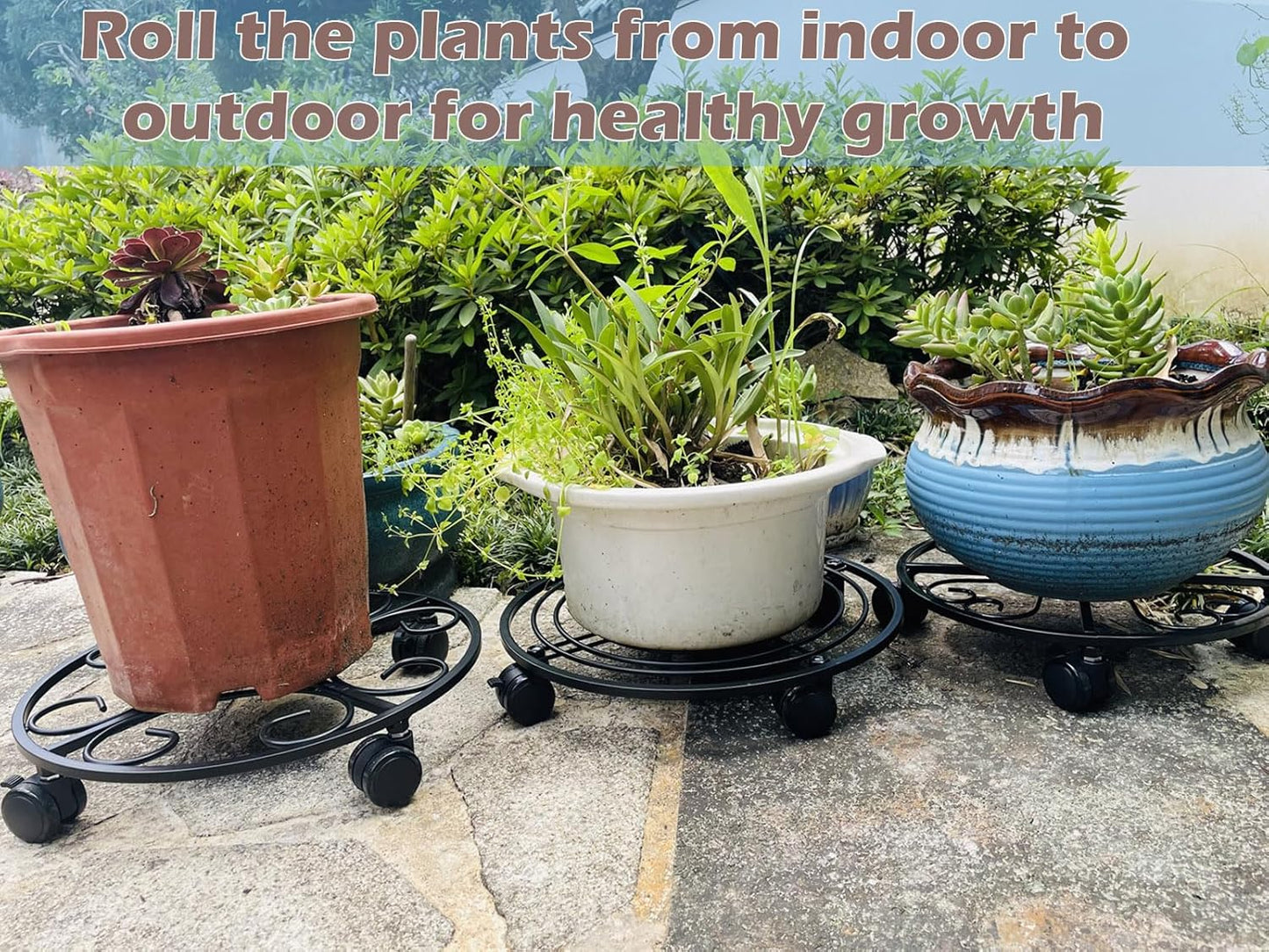 3 Packs 12" Metal Plant Caddy with Wheels Large Rolling Plant Stands Indoor Wheeled Plant Dolly Heavy-duty Pot Mover Roller Base Outdoor Plant Trolley Cart with Casters Water-proof Dust-proof, Black