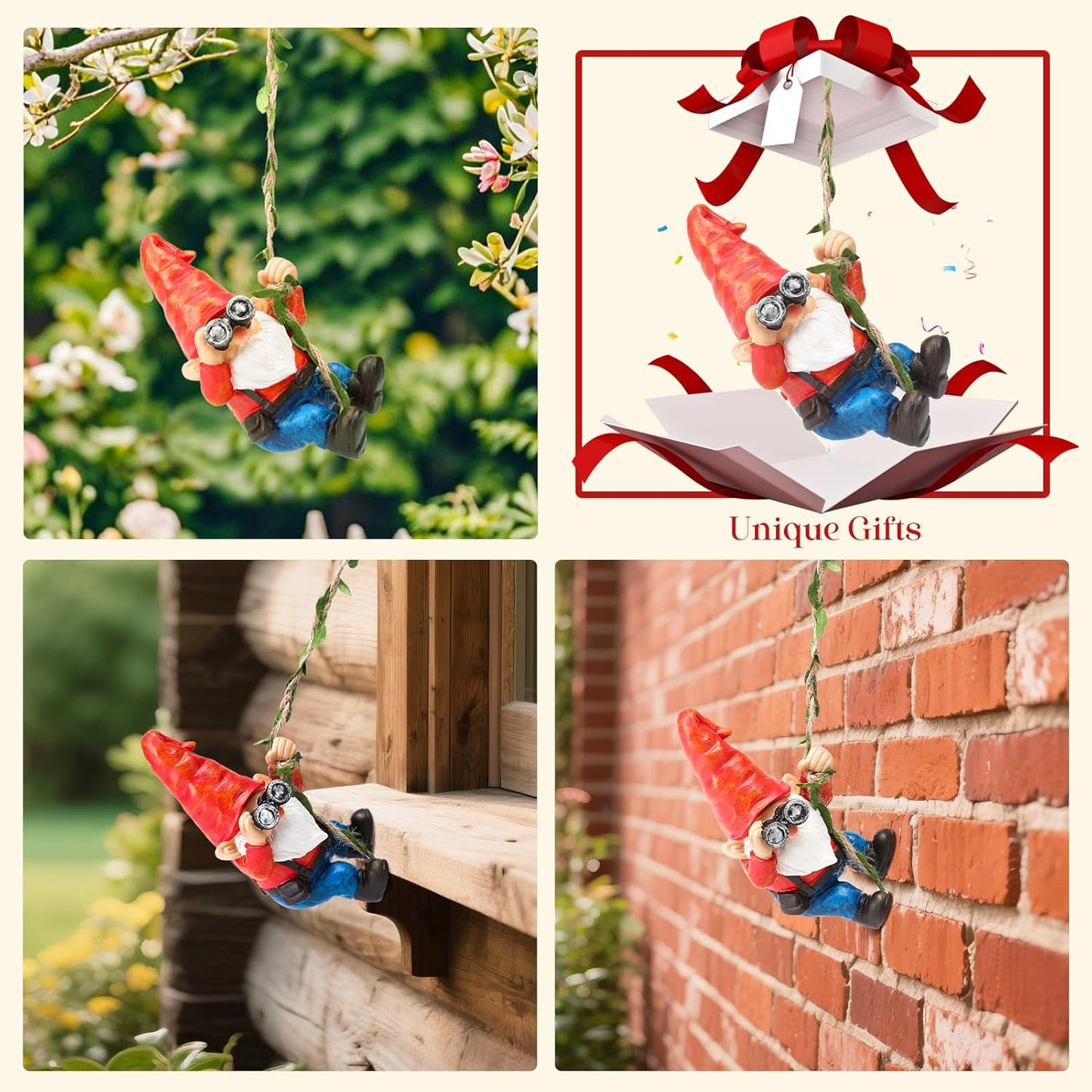 Hanging Gnome Garden Statue Funny Climbing Gnomes with Telescope Figurine Tree Hugger for Outdoor Lawn Home Patio Yard Art Decoration Father's Day Christmas Gardening Gifts for Mom Dad