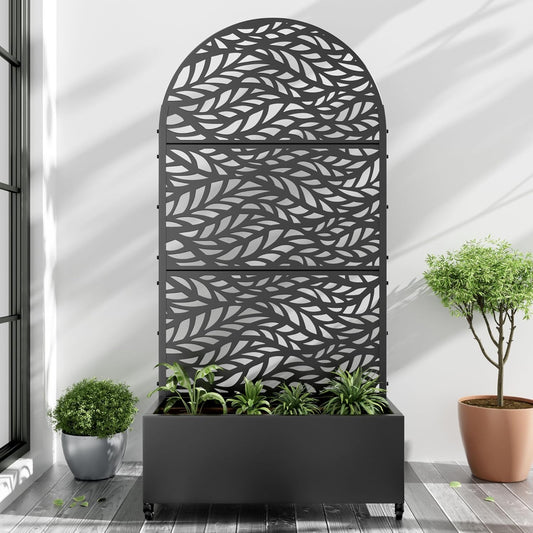 Casaphoria Metal Raised Garden Bed with Trellis and Wheels, 72"x35"x16" Planter Box for Climbing Plants, Vegetables & Vines, Features Drainage Holes and Privacy Screen (Black-Spring)