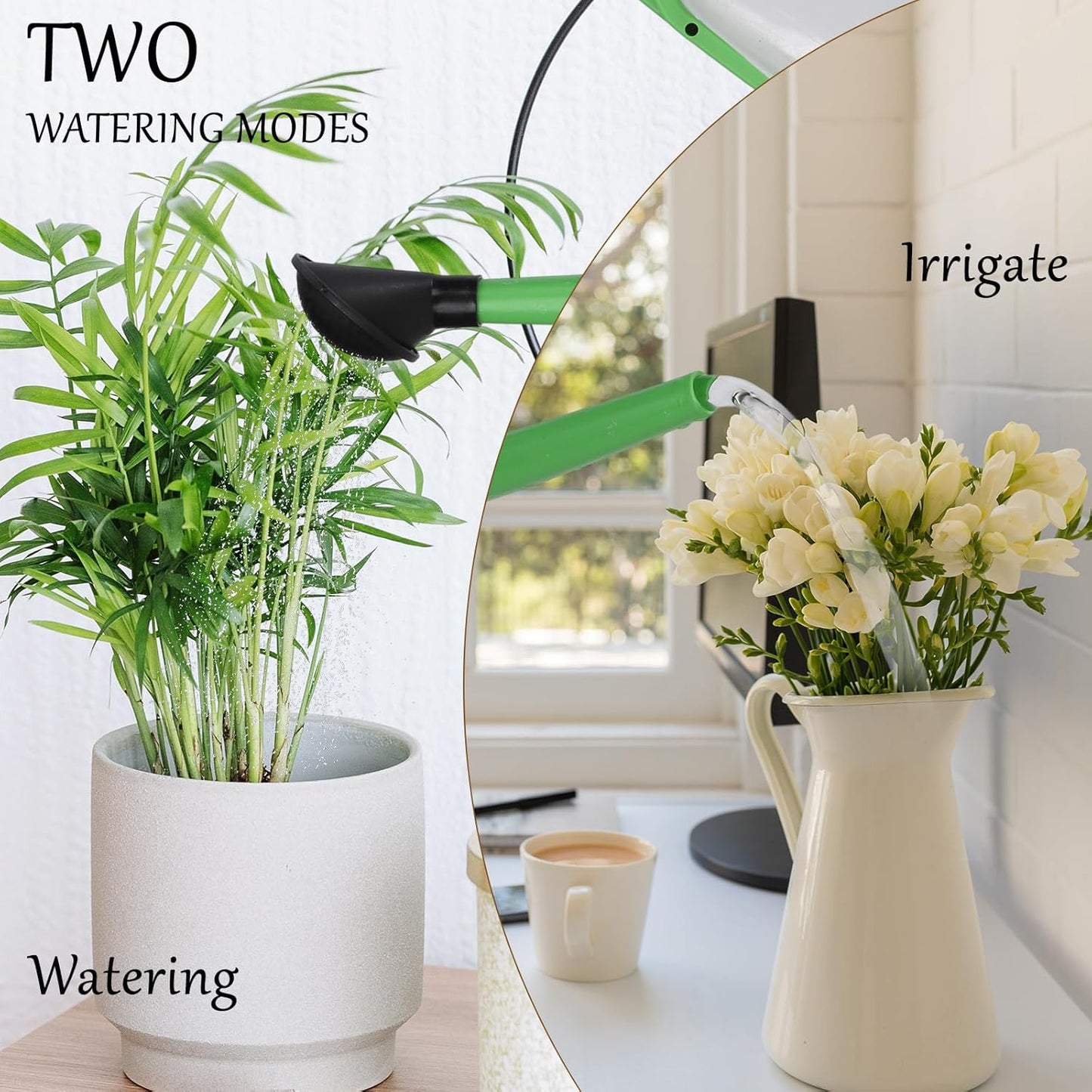 Foldable Transparent Plastic Watering Can 1.6Gal with Spray and Pour Nozzle for Indoor Outdoor Plants,Green