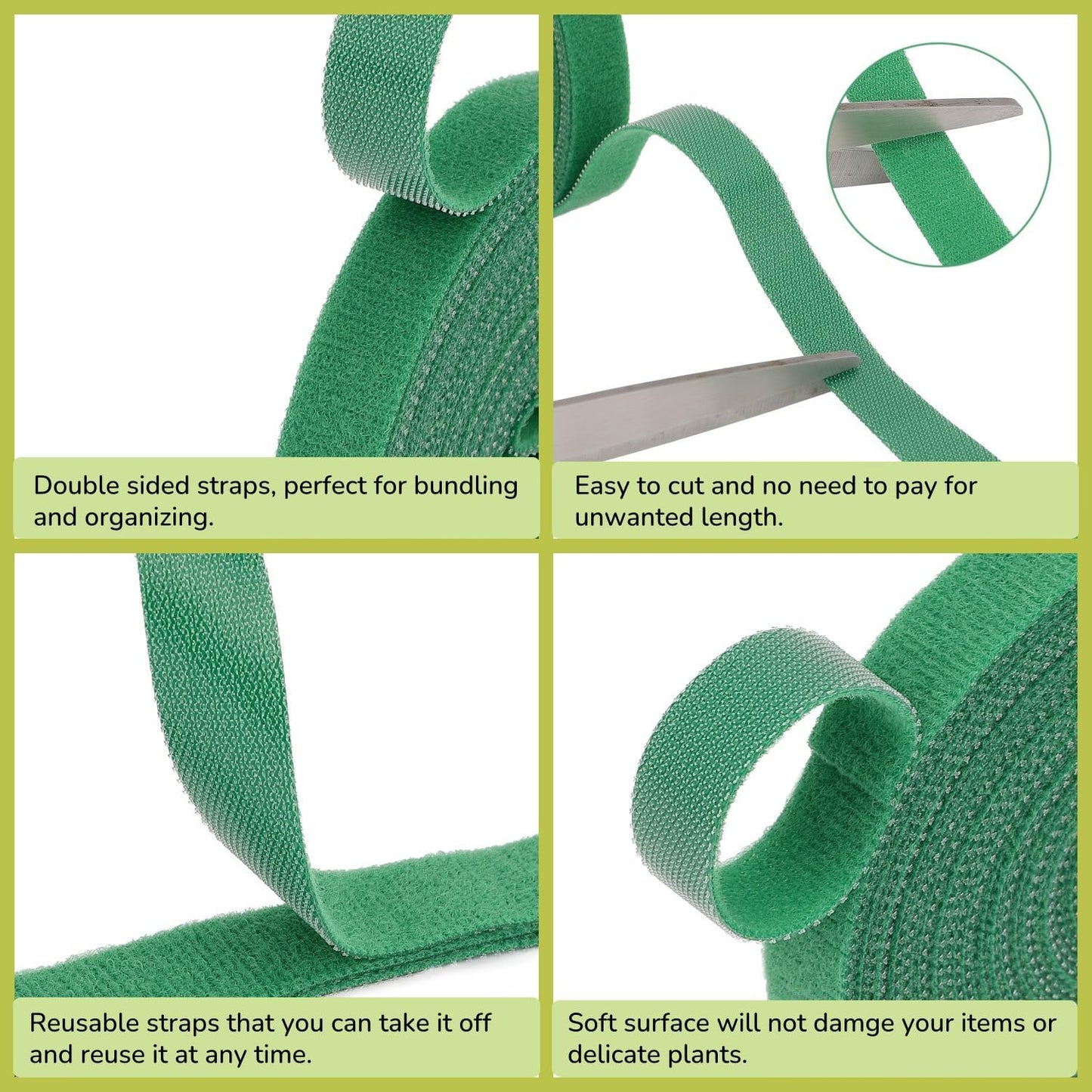 Plant Ties Hook and Loop Garden Tape Roll Gentle Double Sided Garden Stake Strap Reusable Adjustable Nylon Plant Support Ties for Climbing Plants (1/2 Inch x 82 ft, Green)