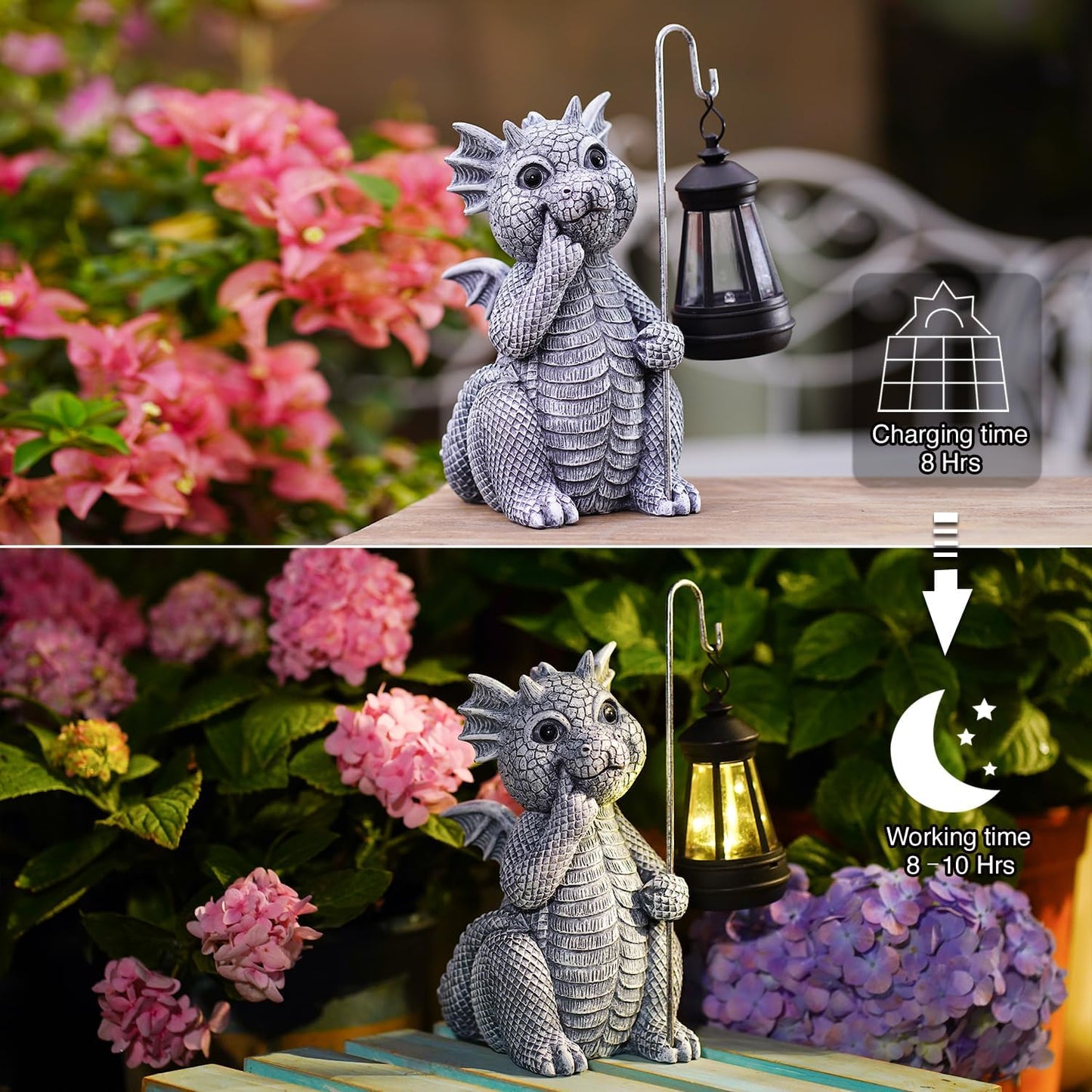 Goodeco Dragon Statue with Solar Lantern - Garden Decor for Lawn, Patio, and Yard - 8.3 inches Dragon Gifts & Outdoor Decorations