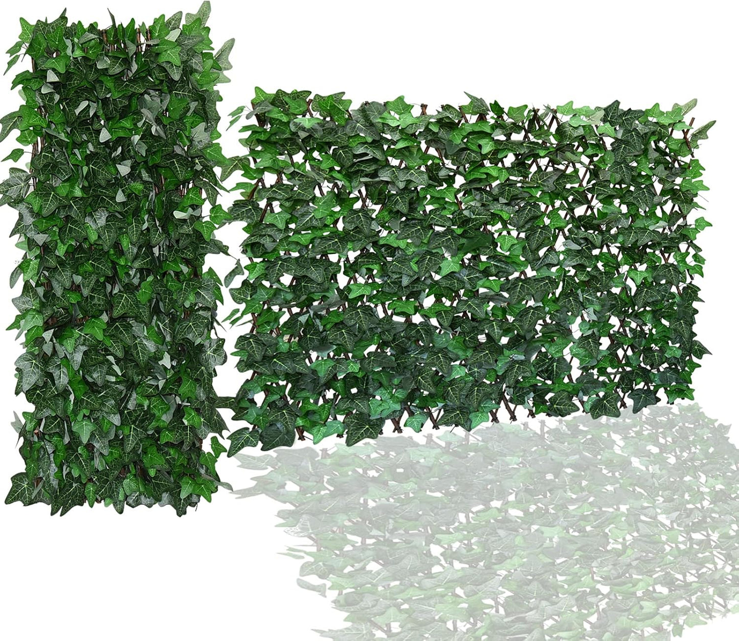 Expandable Faux Ivy Fence,Artificial Privacy Screen Decor for Outdoor Wall, Balcony and Patio, Single Sided Leaves (2, Green-Ivy)