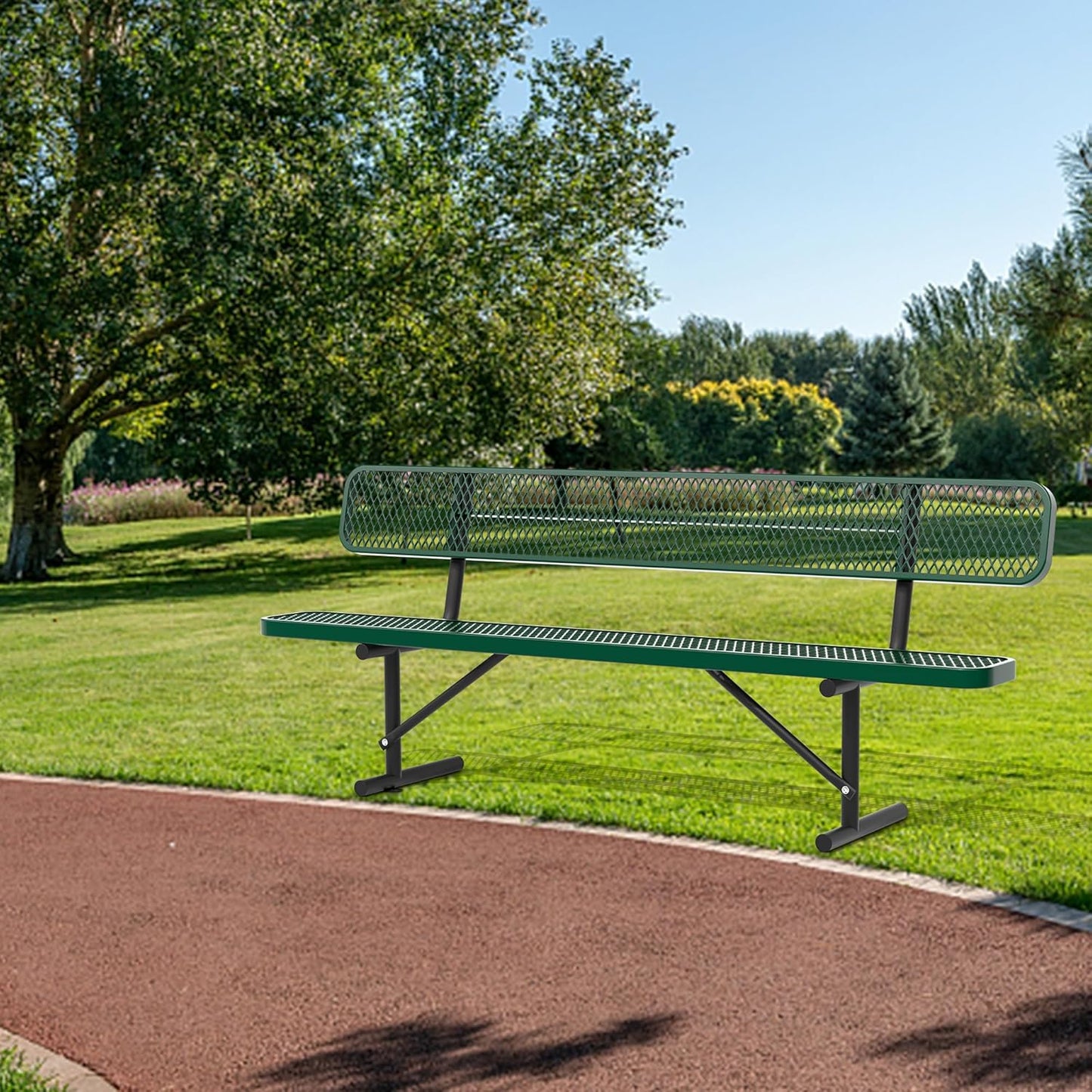 4/6/8 Feet Park Bench for Outside Heavy Duty Metal, Garden Benches Outdoor Bench with Backrest & Portable Frame, for Shopping Malls Stores Parks Patios Decks, Green