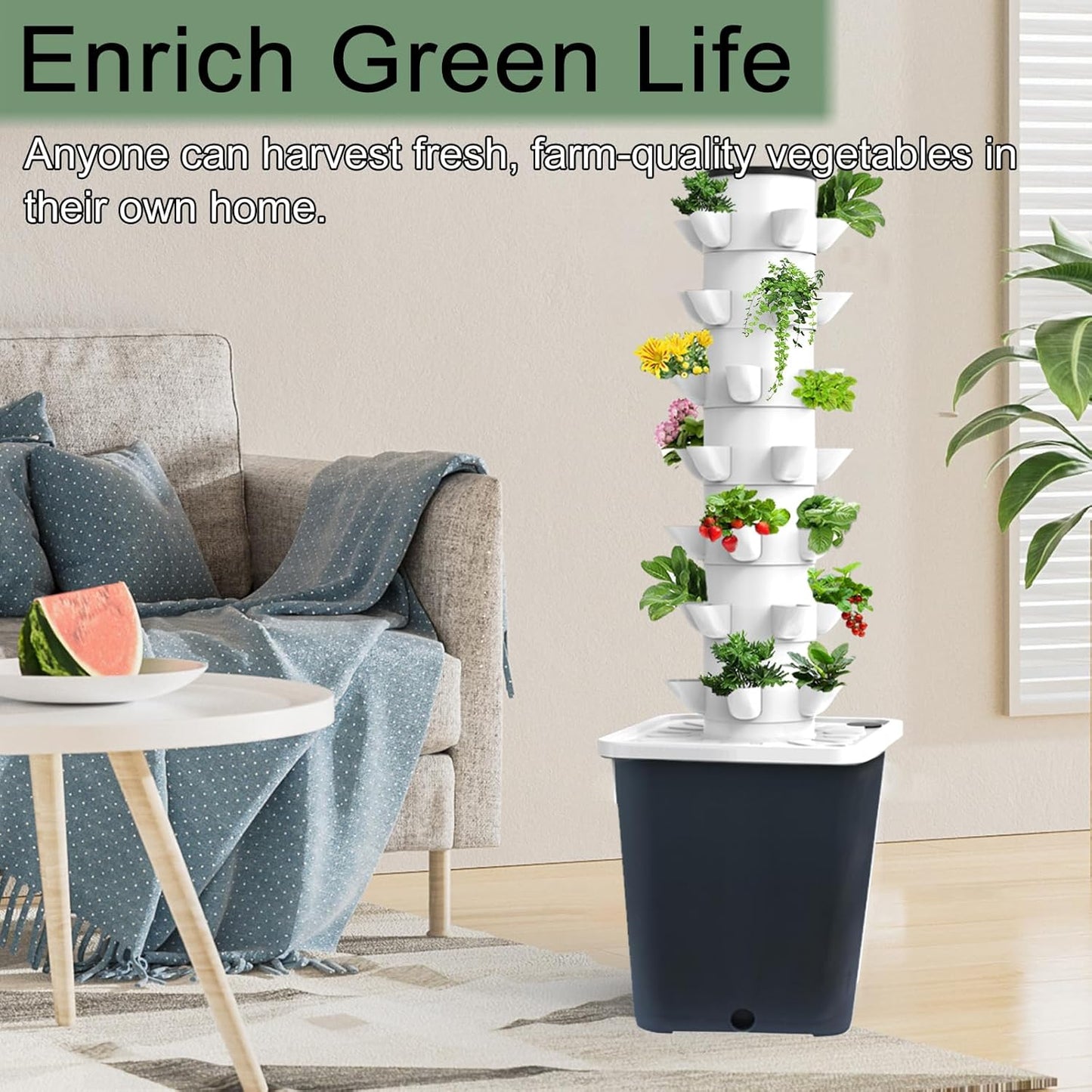 Hydroponics Tower Indoor Growing System Vertical Garden Planter Indoor Smart Garden Kit with Pump and Movable Water Tank Vegetable Plant Gift for Gardening Lover (35-Plants)