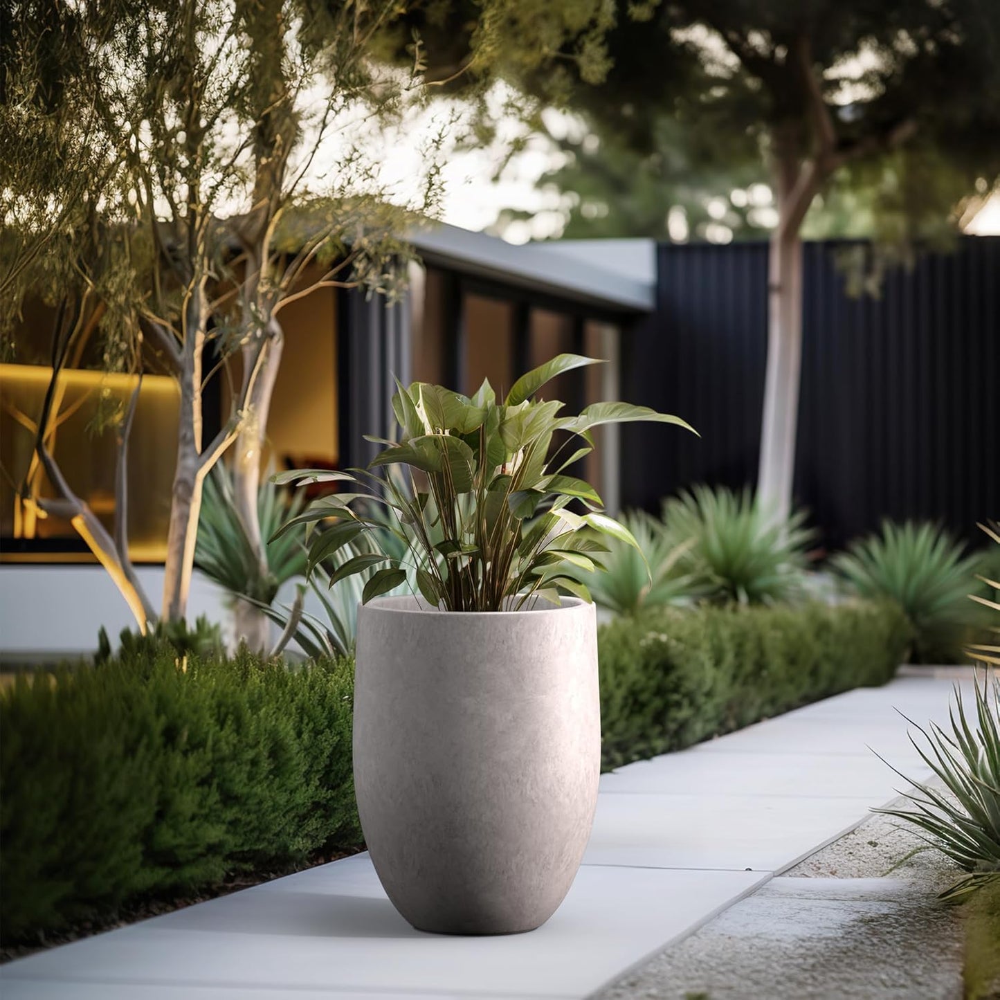 Kante Tall Concrete Planter, 21.7-Inch Height Light Gray Large Indoor Outdoor Plant Pot with Drainage Hole for Patio Garden Home, Modern Decor for Flowers and Tree