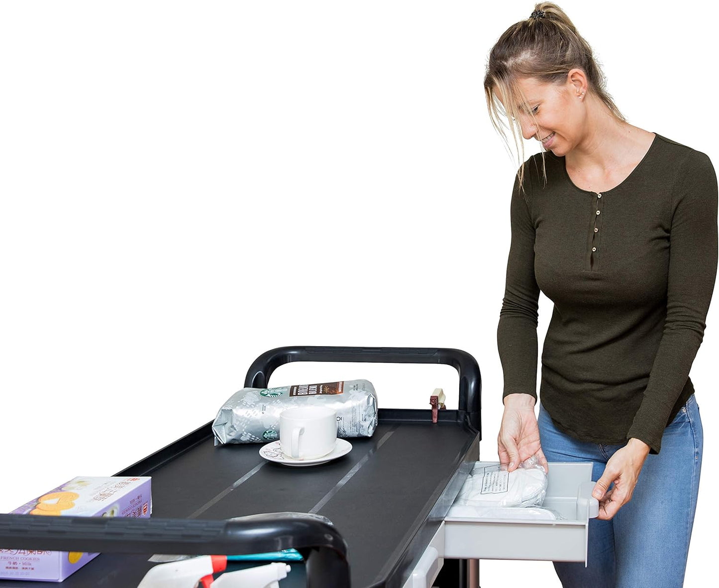 JaboEquip 3 Tier Heavy Duty Utility Cart, Lockable Medical Cart, 606 lbs Load for Lab, Hospital, Office, JB-3KD1, Black