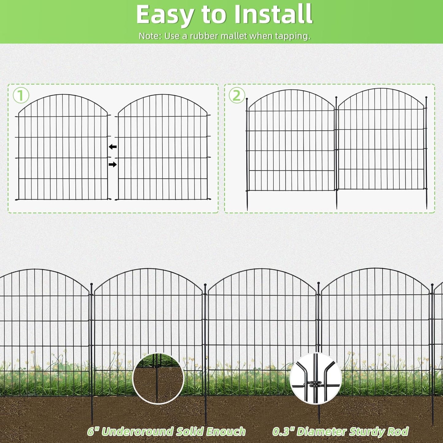 Decorative Garden Fence 32in (H) x12ft (L), 5 Pack No Dig Fence Animal Barrier for Dog, Arched Flower Bed Edging, Wire Border Panel Fencing for Yard Patio Outdoor Decor