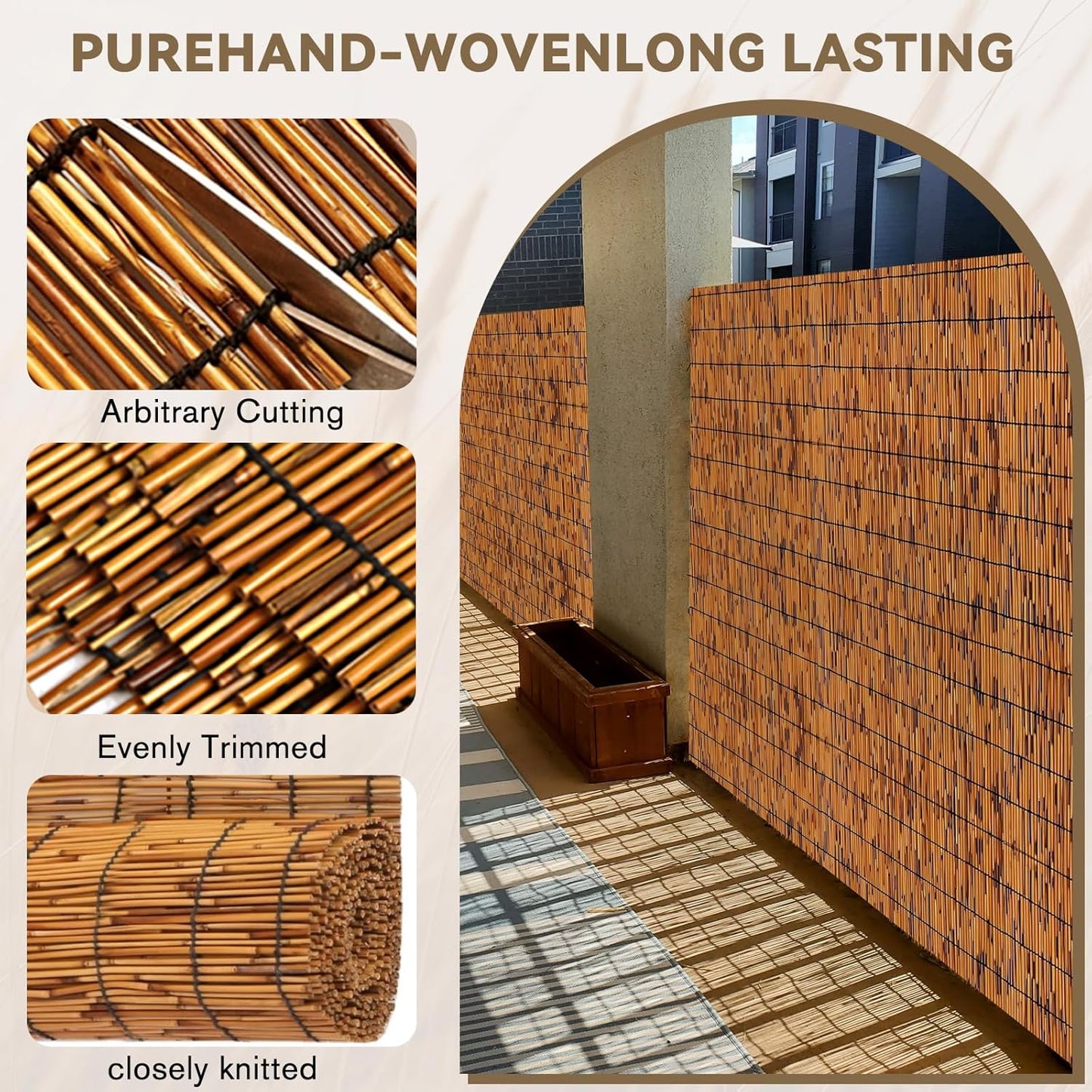 Reed Fencing Rolls, Decorative Bamboo Fencing 4ft High Roll Reed Screen, Bamboo Curtains for Balcony Patio Garden Backyard Outdoor (Light Russet)