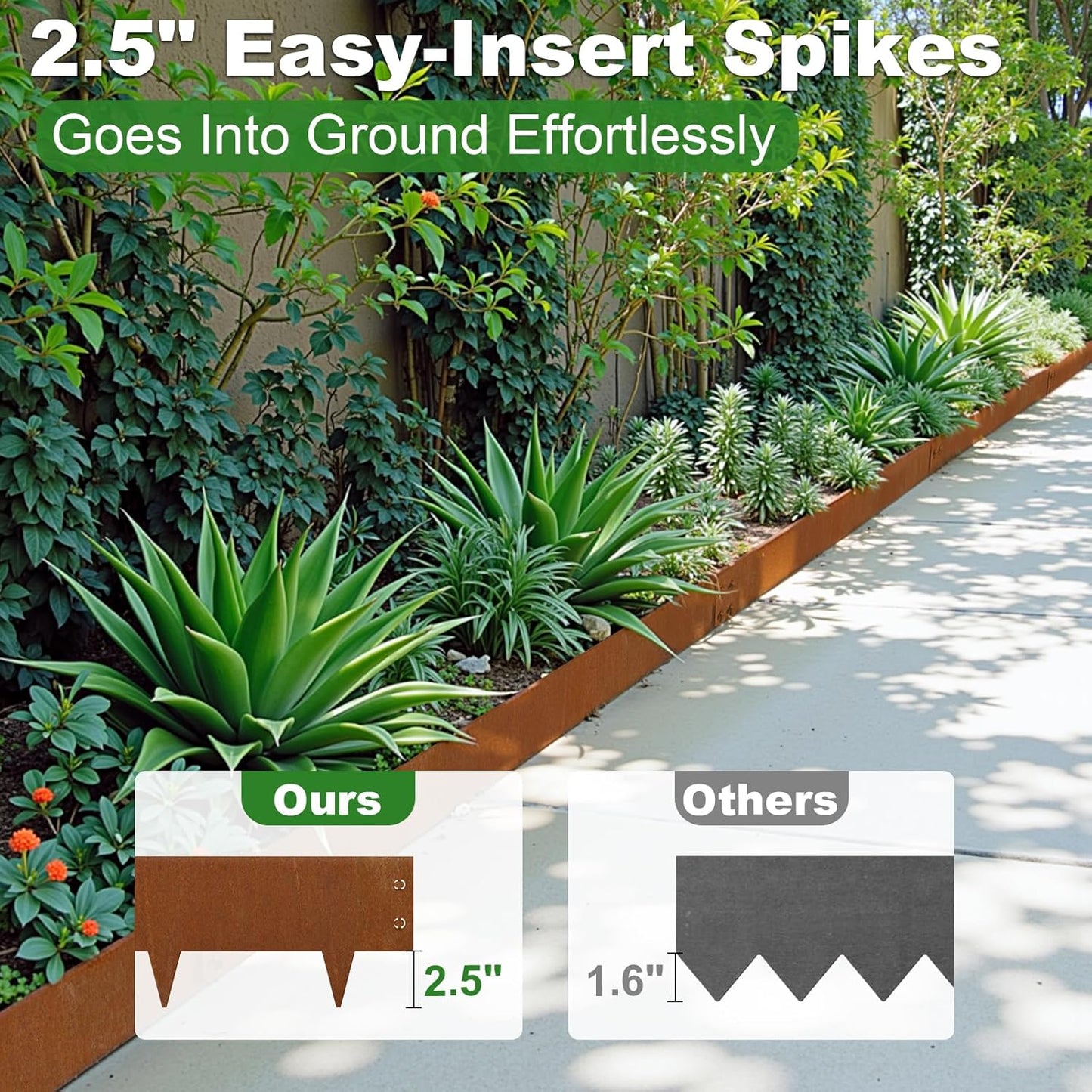 Heavy-Duty Cor-Ten Steel Landscape Edging (8" H x 40" L) - 6-Pack (20 Ft Total) | Pre-Rusted, Weatherproof Garden Border | Hammer-in, No Dig, Bendable Design for Lawns, Flower Beds & Trees