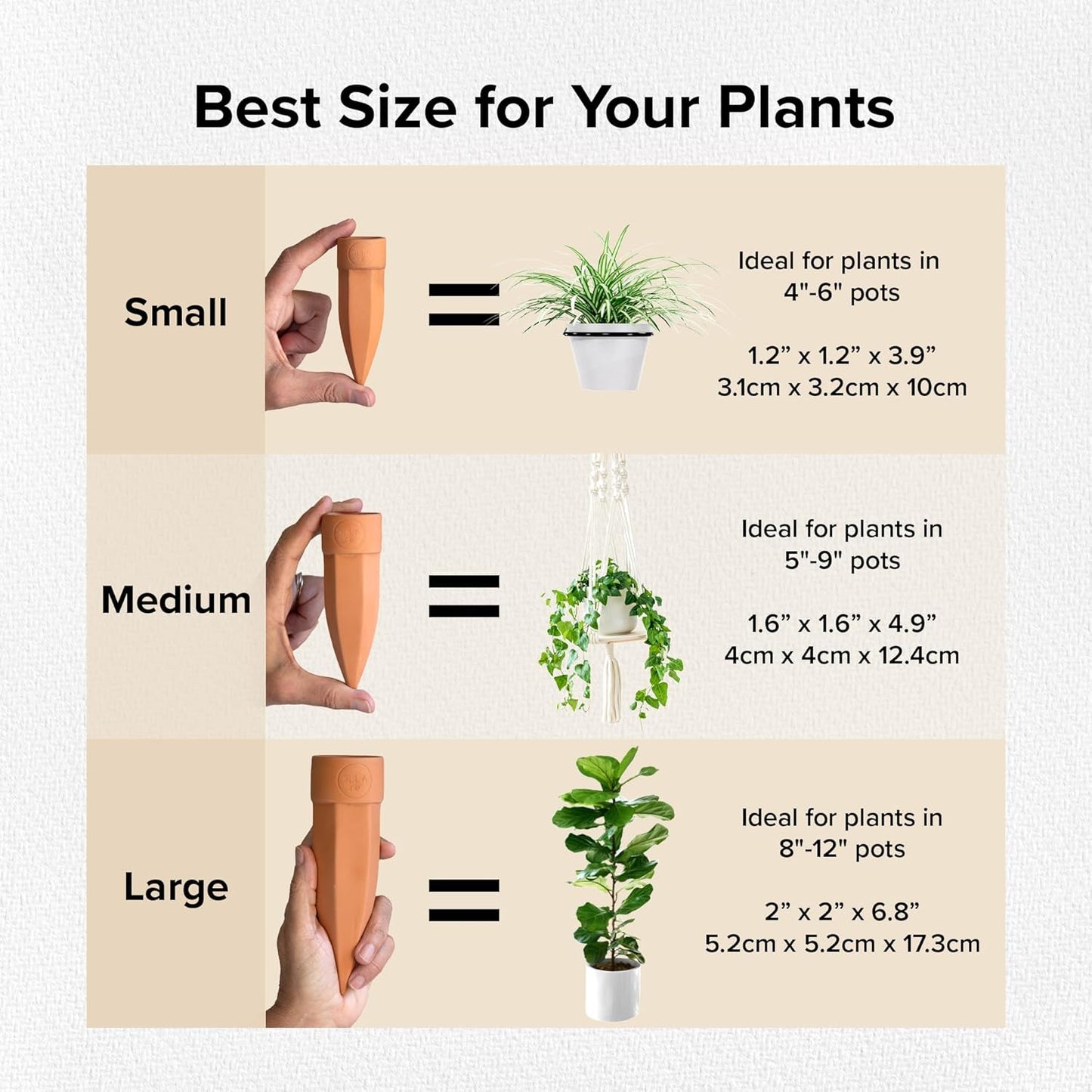 Plant Watering Spikes with Lids - Ideal for 5”-9” Pots - Vacation Friendly - Terracotta - Medium - Set of 4