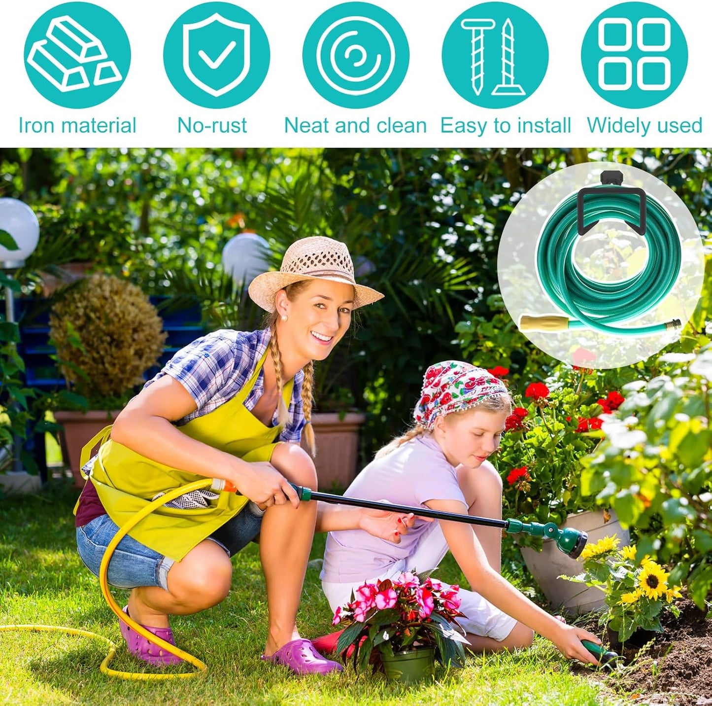 3PCS Metal Garden Hose Hook Heavy Duty Water Hose Hook Wall Mounted Garage Hook Sturdy Storage Bracket Stand Organizer 120lbs for Water Extension Cords Black