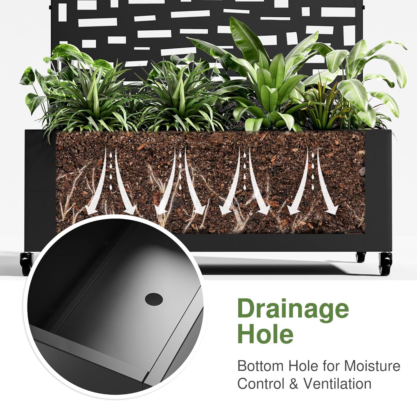 Casaphoria Metal Raised Garden Bed with Trellis and Wheels, 72"x35"x16" Planter Box for Climbing Plants, Vegetables & Vines, Features Drainage Holes and Privacy Screen (Black-Gerald)