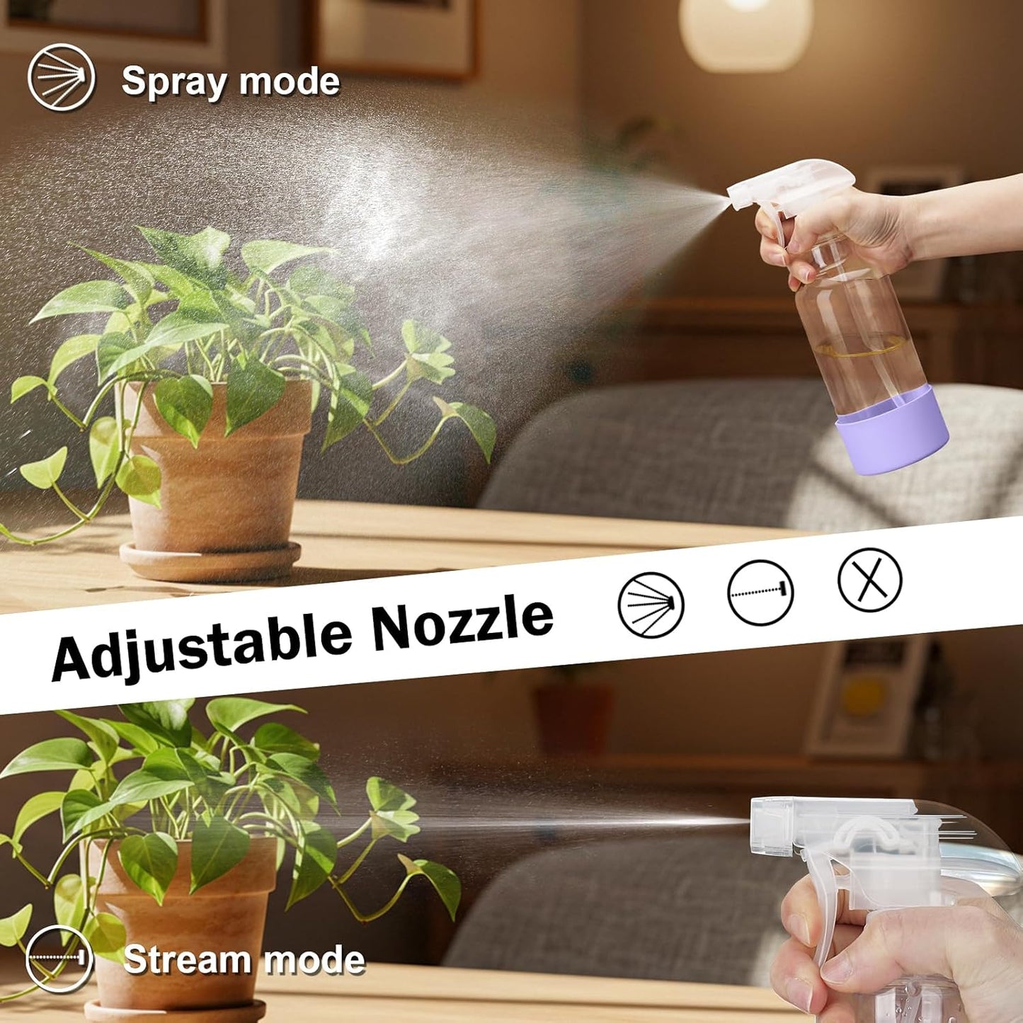 Glass Spray Bottles with Silicone Sleeve 16.9oz 2 Pack Empty Spray Bottle for Hair Mist/Stream Spraying for Cleaning Solutions, Plants, Essential Oils (clear-sblue&purple)