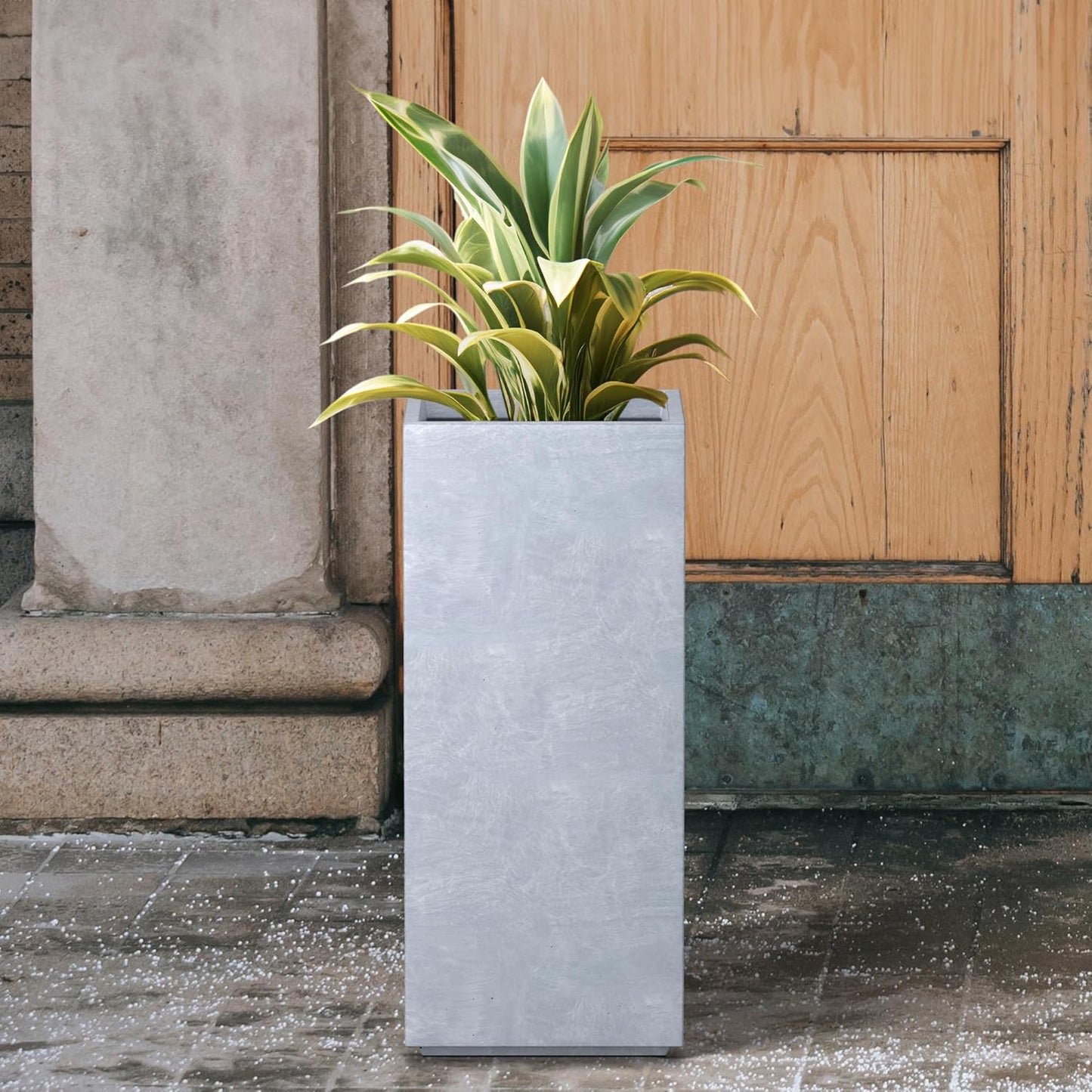 Kante 23.6" H Tall Rectangular Concrete Planter, Modern Square Diameter Plant Pot with Drainage Hole and Rubber Plug for Indoor Outdoor Home Patio Garden, Slate Gray