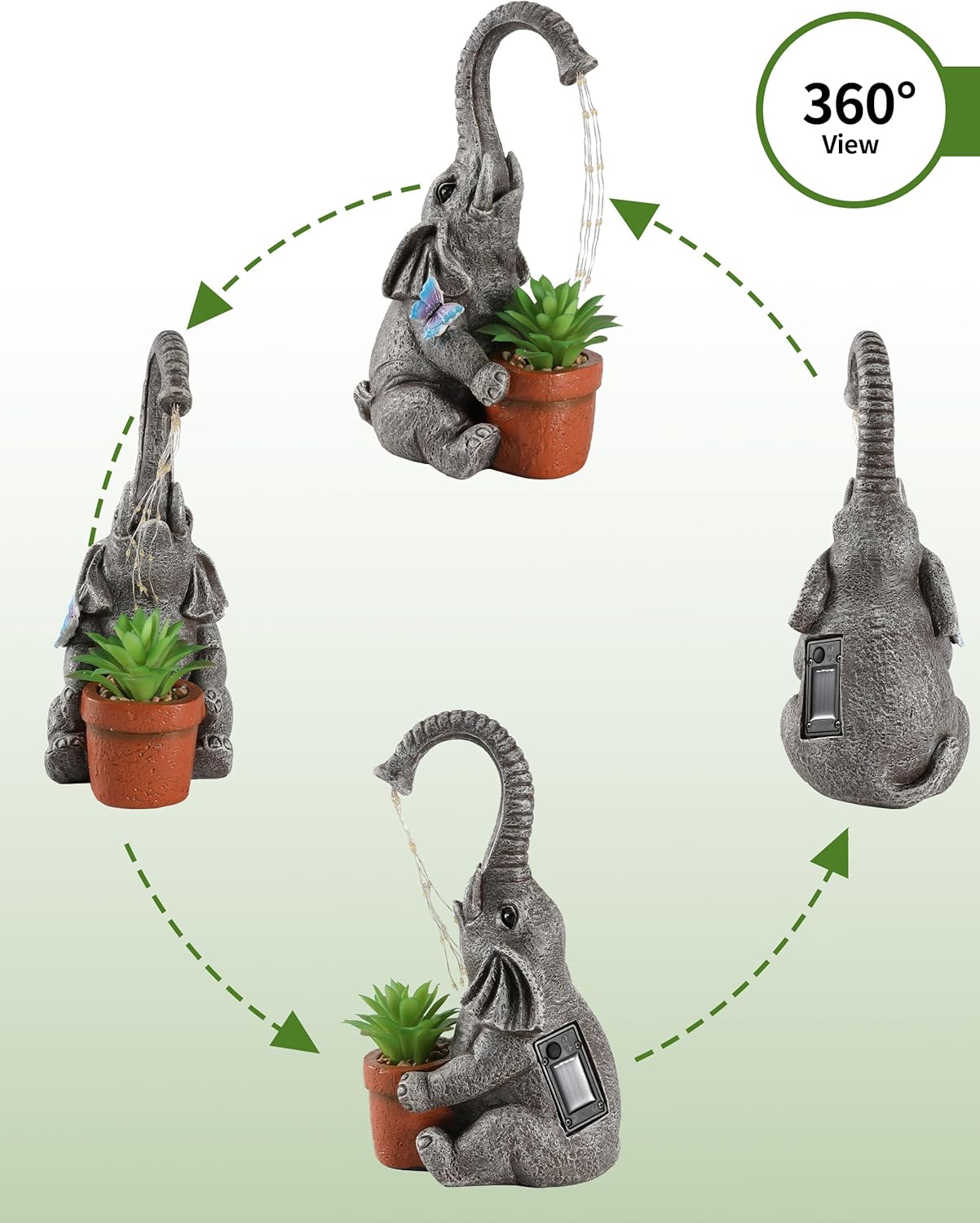 iStatue Solar Elephant Figurine with Succulent Plant Pot - 11'' Hand-Painted Lifelike Resin Lawn Ornaments Statue for Yard Art Garden Decor Gifts (Elephant)