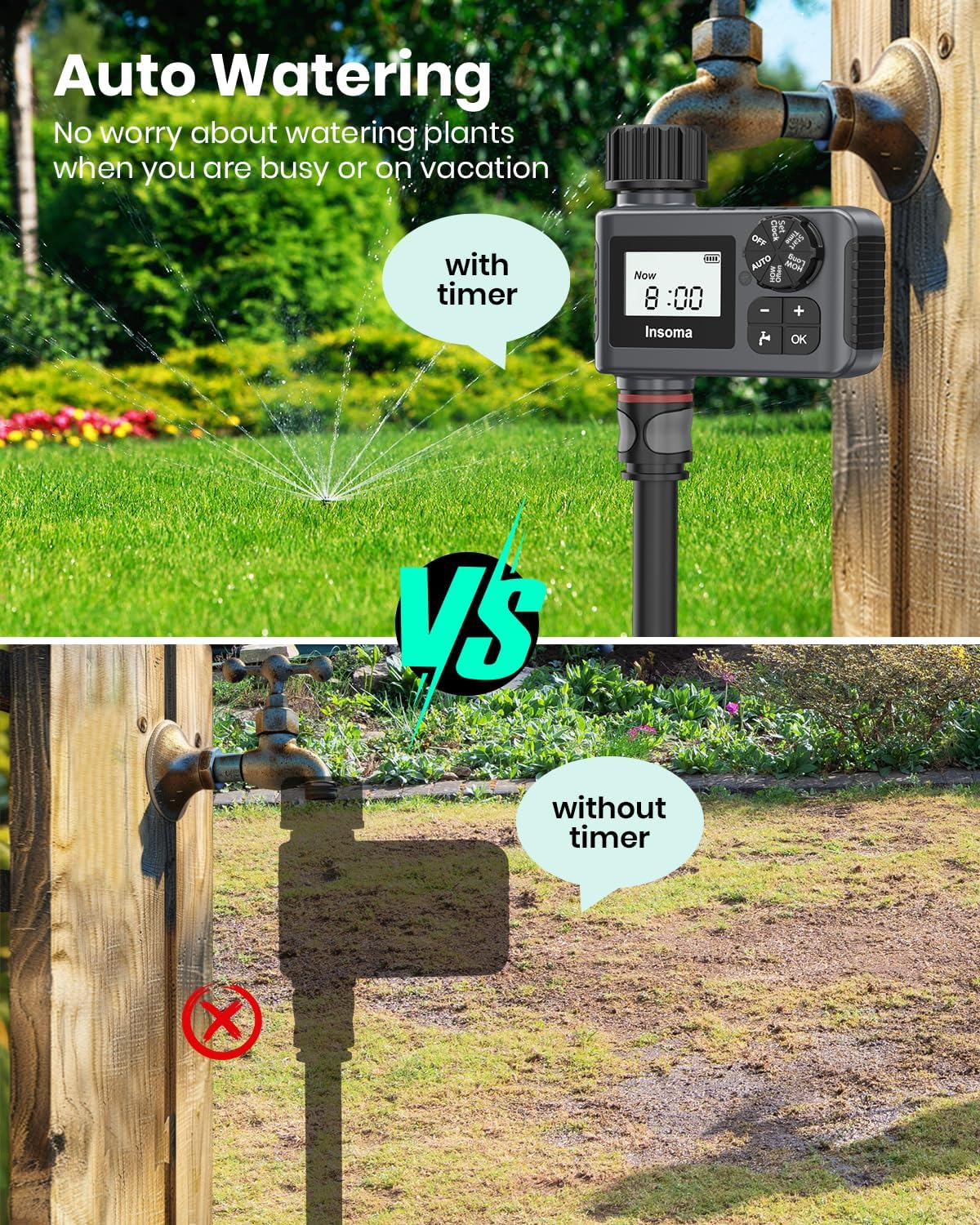 2 PCS Water Timer for Outdoor Garden Hose, Water Sprinkler Timer with Rain Delay/Manual/Automatic Drip Irrigation and Lawn Watering System for Yard