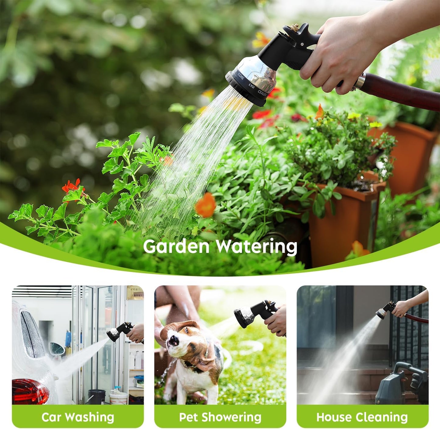 Garden Hose Nozzle Sprayer, Heavy Duty Metal Water Nozzle with 9 Adjustable Spray Patterns for Watering Lawn and Garden,car Washing, Pets.