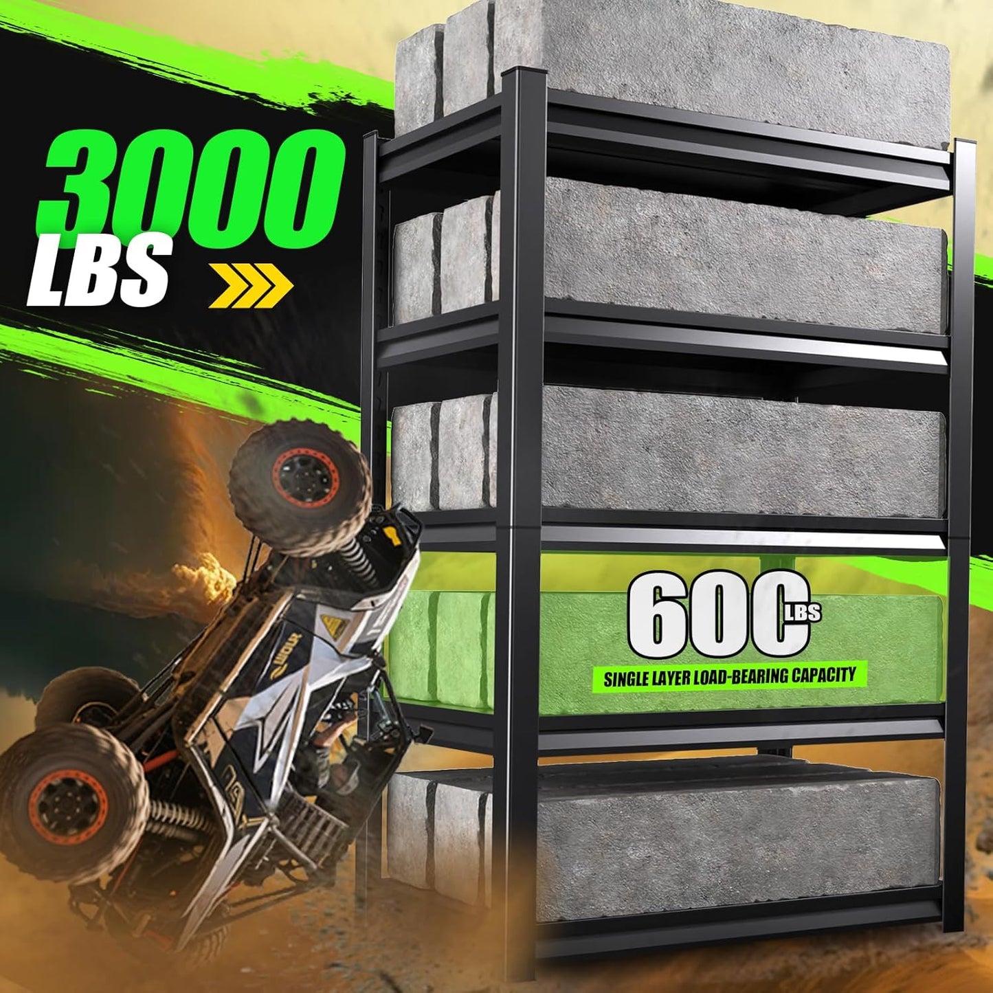 Garage Shelving 3000lb Heavy Duty Shelving Adjustable Metal Shelvings Garage Storage Shelves 5 Tier Utility Shelvin Unit Metal Shelf Rack for Basement Industrial Black 72''H*46''W*20''D,2 Pack