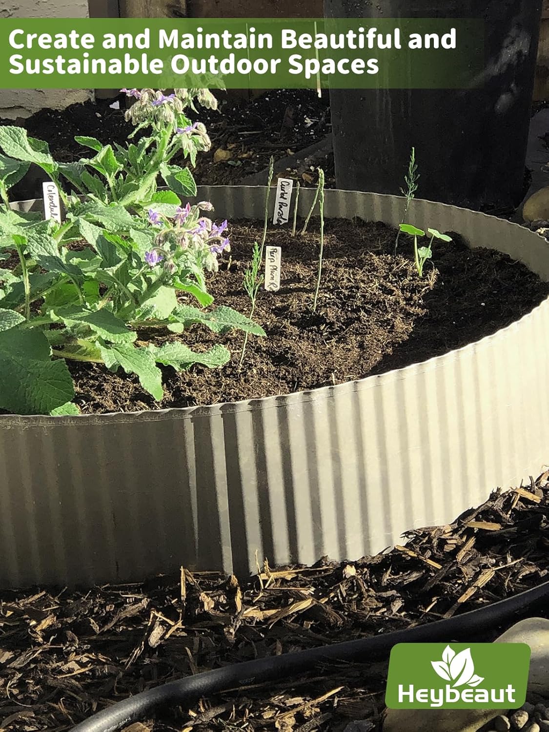 Corrugated Metal Garden Edging - 10" x20' Galvanized Steel Border, Durability Easy to Cut, Easy Installation & Stability, Ideal for DIY Flower Beds, Pathways and Patio Design Silver