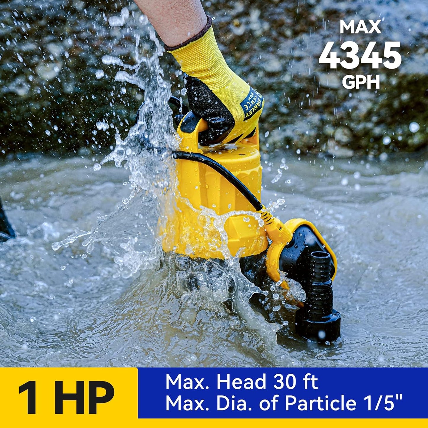 Acquaer 1HP Utility Pump 4345GPH Submersible Sump Pump with Automatic Float Switch, Water Removal for Hot Tub, Pools, Basements, Garden Pond