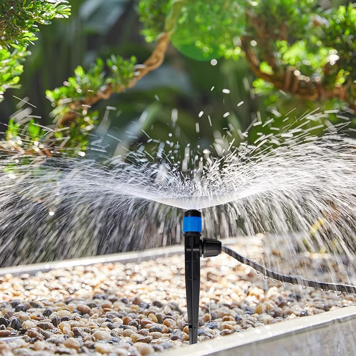 GXXMEI 52PCS Drip Irrigation Emitters with Stake, 360°Adjustable Fan Sprayer Water Flow Lock Barbed Dripper for 1/4" Drip Irrigation Tubing Garden Irrigation Sprayer for DIY Garden Irrigation System