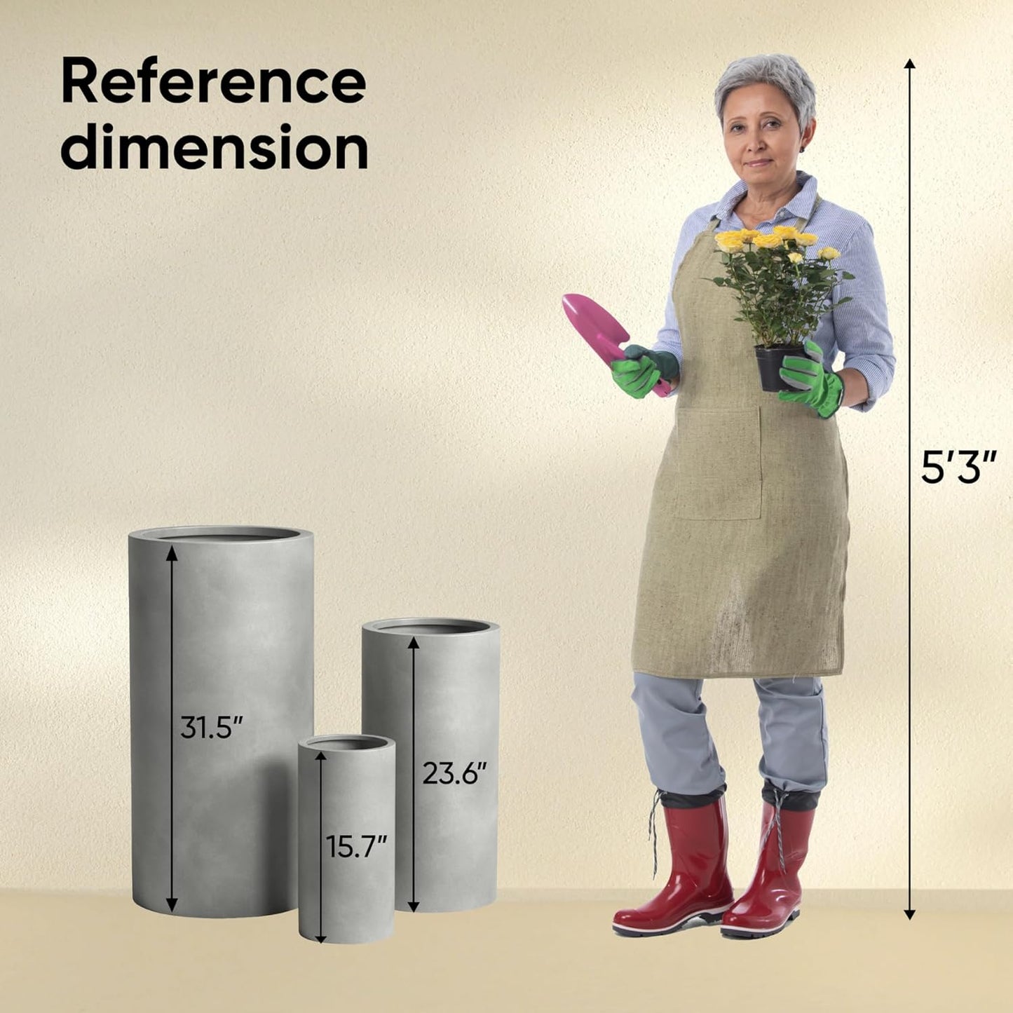 DTY Signature Mount Oxford Tall Outdoor Planter - Small Gray 15.7 Inch Height Modern Tall Planter Pot for Indoor & Outdoor Spaces - Stylish Planter for Contemporary Homes and Gardens