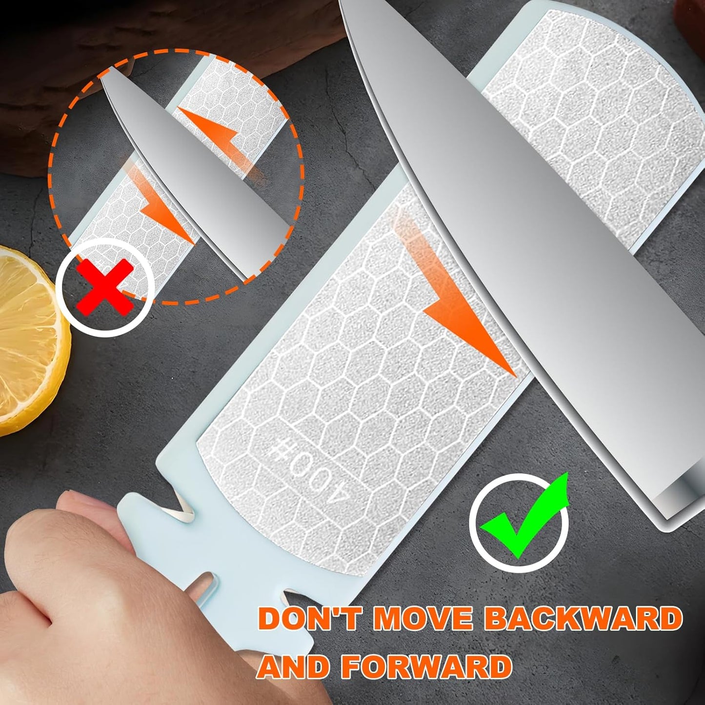 Diamond Sharpening Stone,400/1000 Grit Handheld Double-Sided Diamond Sharpener 5 in 1 Honeycomb Surface Knife Sharpener Plate Whetstone with Ceramic & Tungsten Steel Scissor Slot,Blue