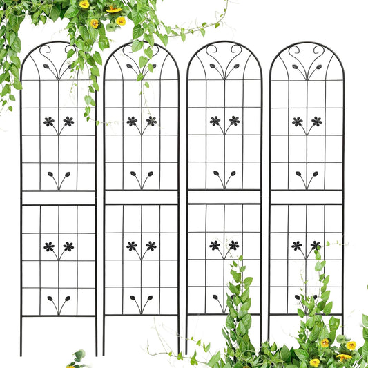 4 Pack Metal Garden Trellis 86.7" Tall Outdoor Climbing Plant Support for Roses, Flowers, Rustproof Durable Black Galvanized Tube, Lawn Garden Fence Decor Screen (4, Daisy-86.7" H)