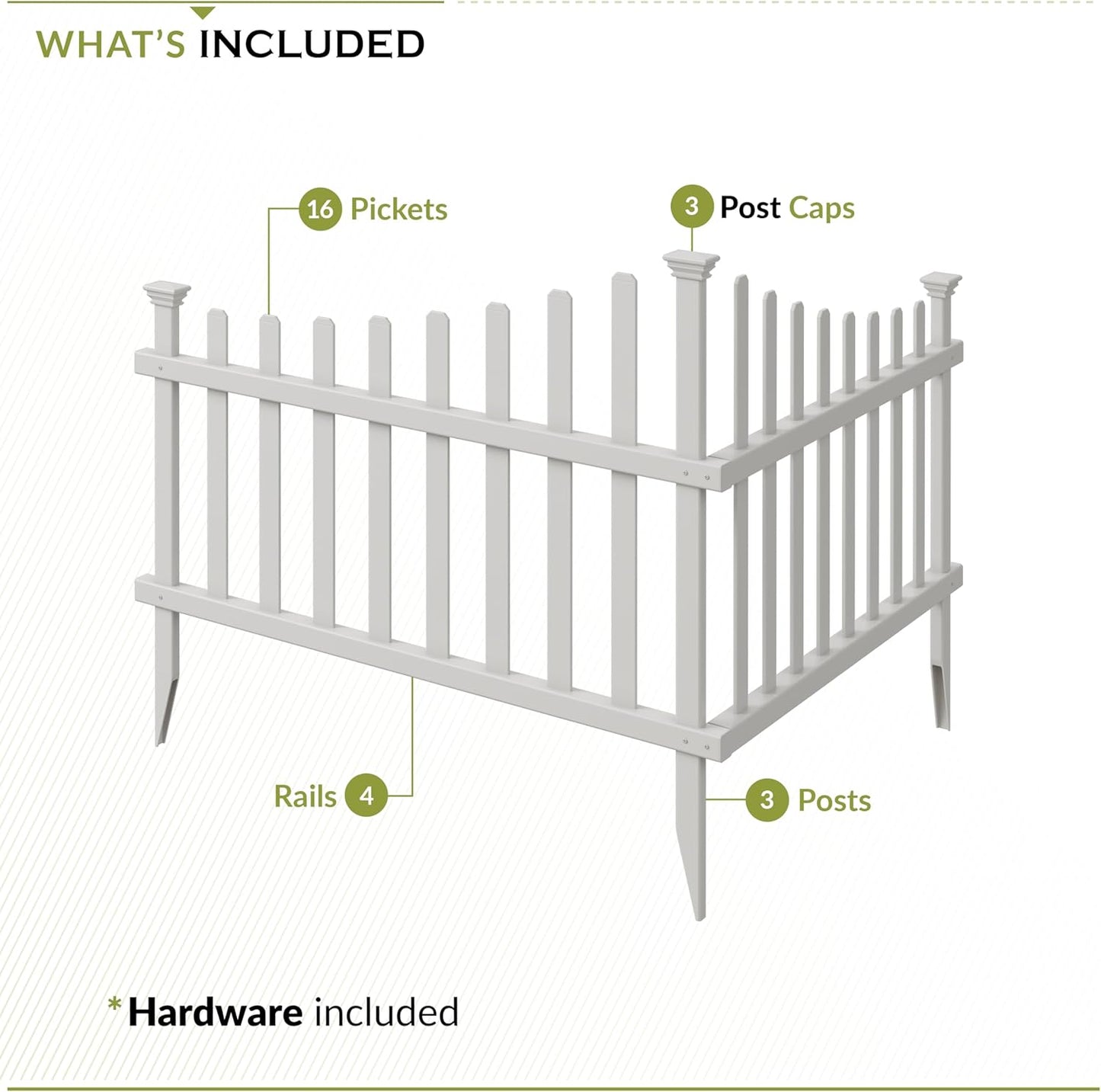 30in H x 40in W (2 Panels) No Dig Zippity Ashley Corner Vinyl Picket Fence, Garden Fence Border, Decorative Fence For Garden, White Vinyl Panels for Backyard, Patio & Yard, ZP19007