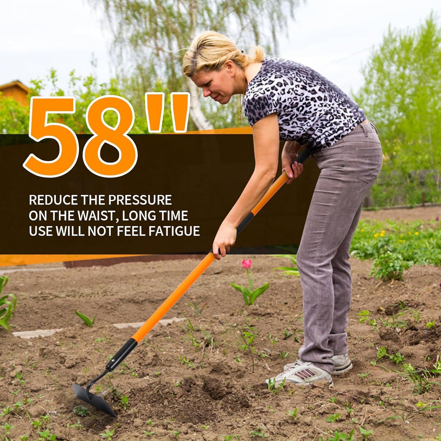 Garden Hoe Tool, Heavy Duty Hoe Garden Tool, Garden Hoe for Weeding with Long Fiberglass Handle, 58 Inches