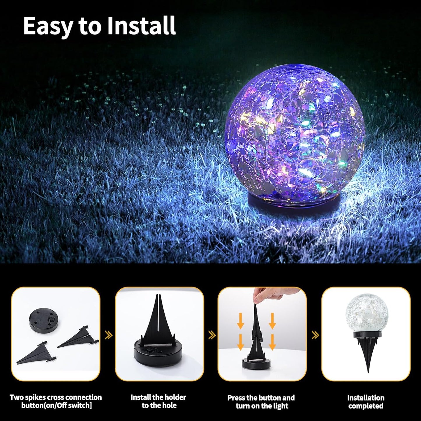 Solar Globe Lights Outdoor Waterproof-Solar Balls for Garden-Cracked Glass Ball Solar Lights Outdoor-Solar Orbs for Outside-Outdoor Decorations for Patio and Yard Lawn Backyard Decor
