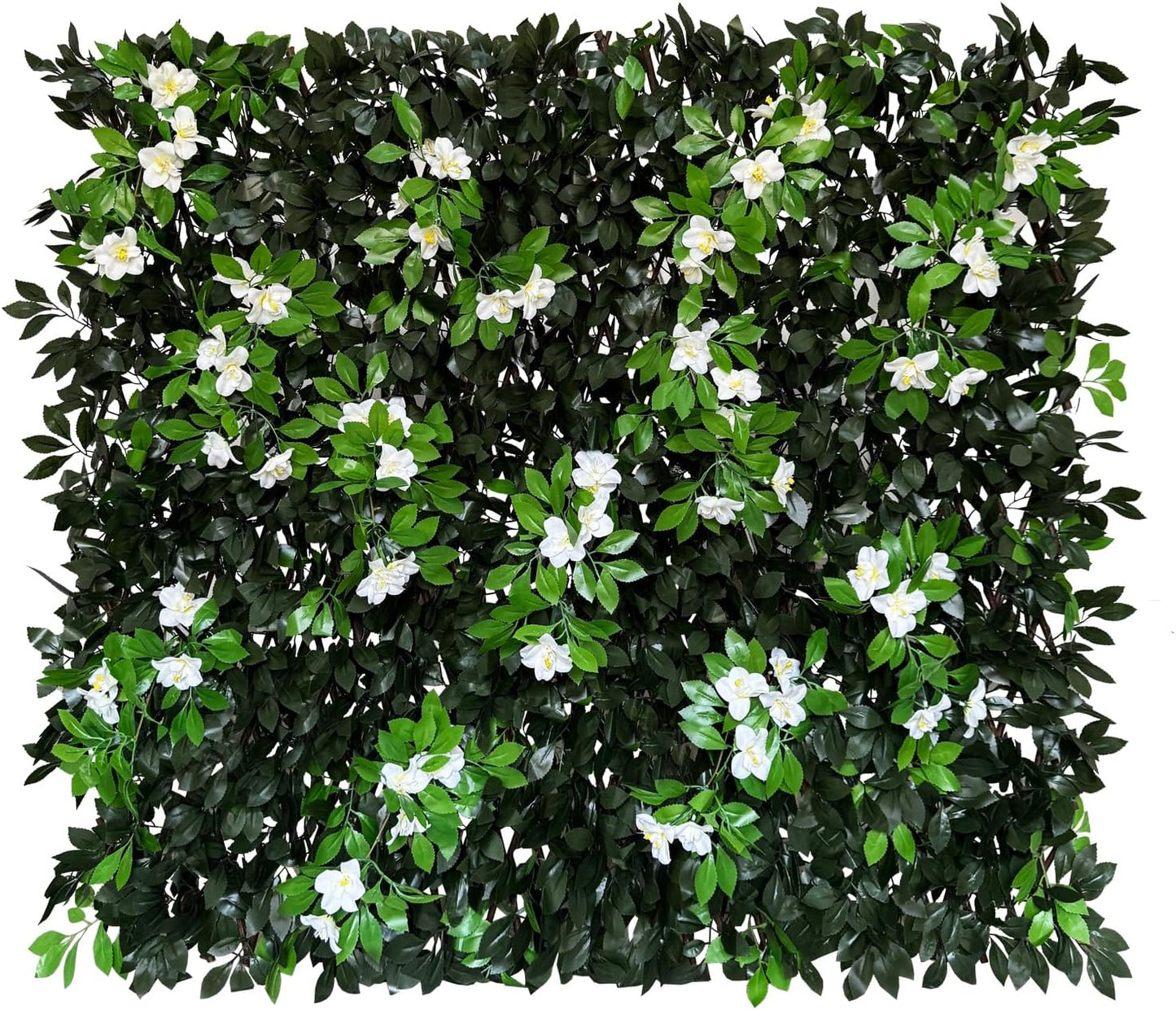 Expandable Fence Privacy Screen for Balcony Patio Outdoor,Decorative Faux Ivy Fencing Panel,Artificial Hedges (Single Sided Leaves) (4, Branches -White Fowers)