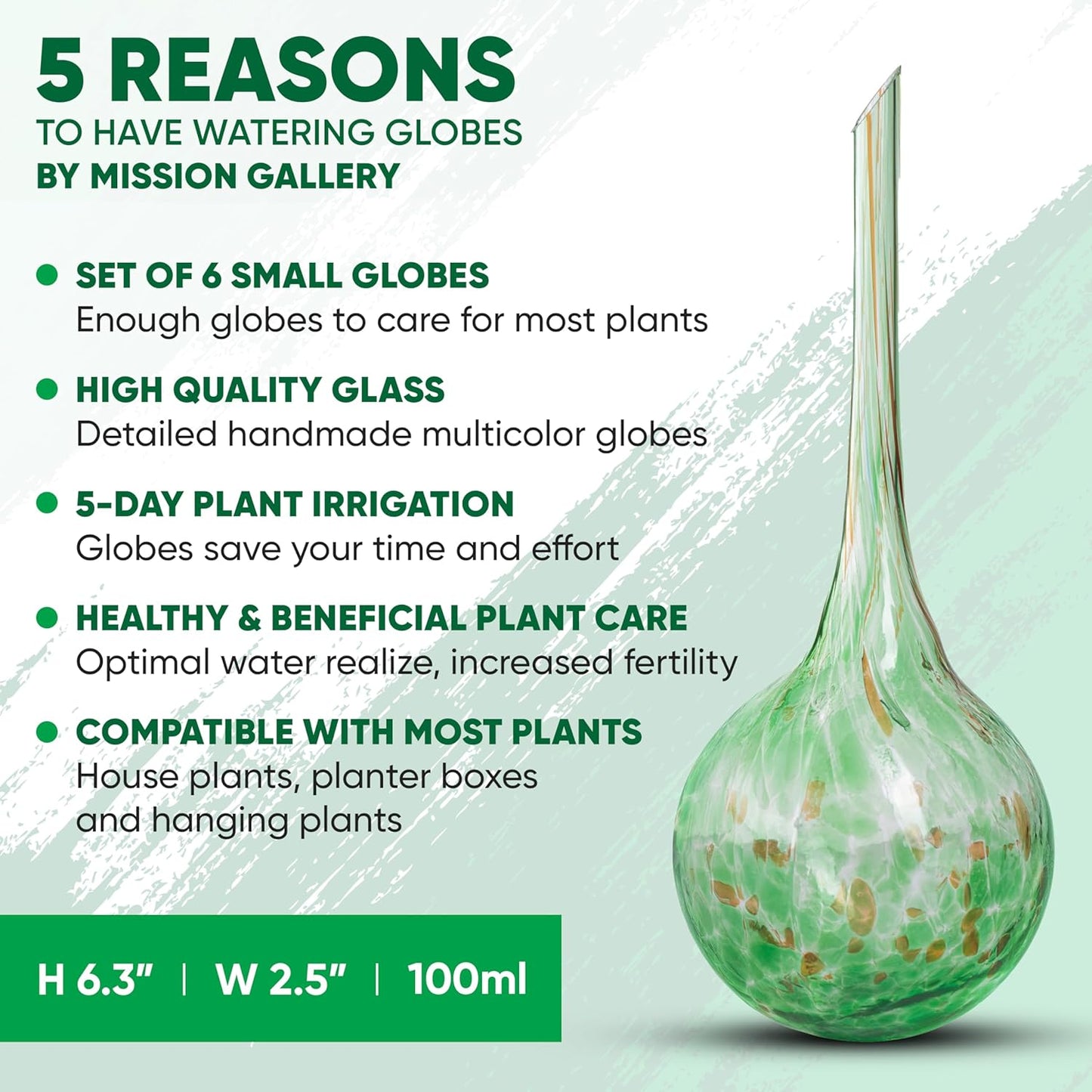 Plant Watering Globes Set of 6 – Large Glass Self-Watering Bulbs (up to 5 Days of Watering) for Indoor & Outdoor Plants – Multicolor