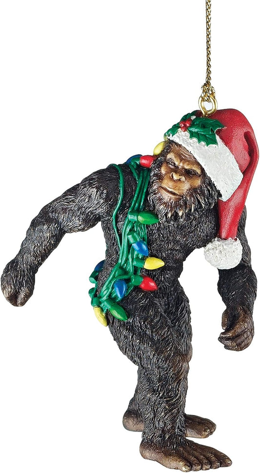 Design toscano yeti with santa hat funny christmas tree ornament, 2 inches wide, 1 inches deep, 3 inches high, brown bigfoot the holiday yetti