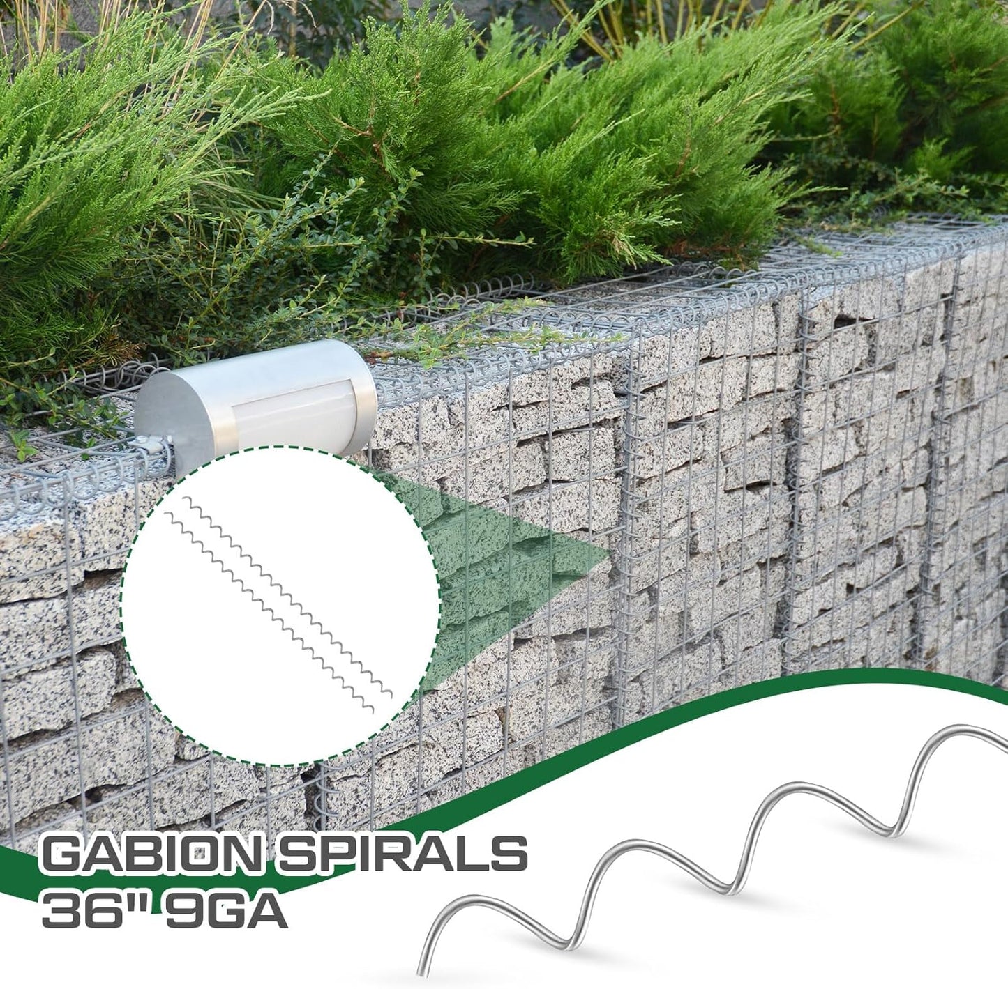 24 Pcs 39.4" x 2" Gabion Cages Spirals 9ga Galvanized Steel Gabion Spirals Wire for Cage Install and Connected for Garden