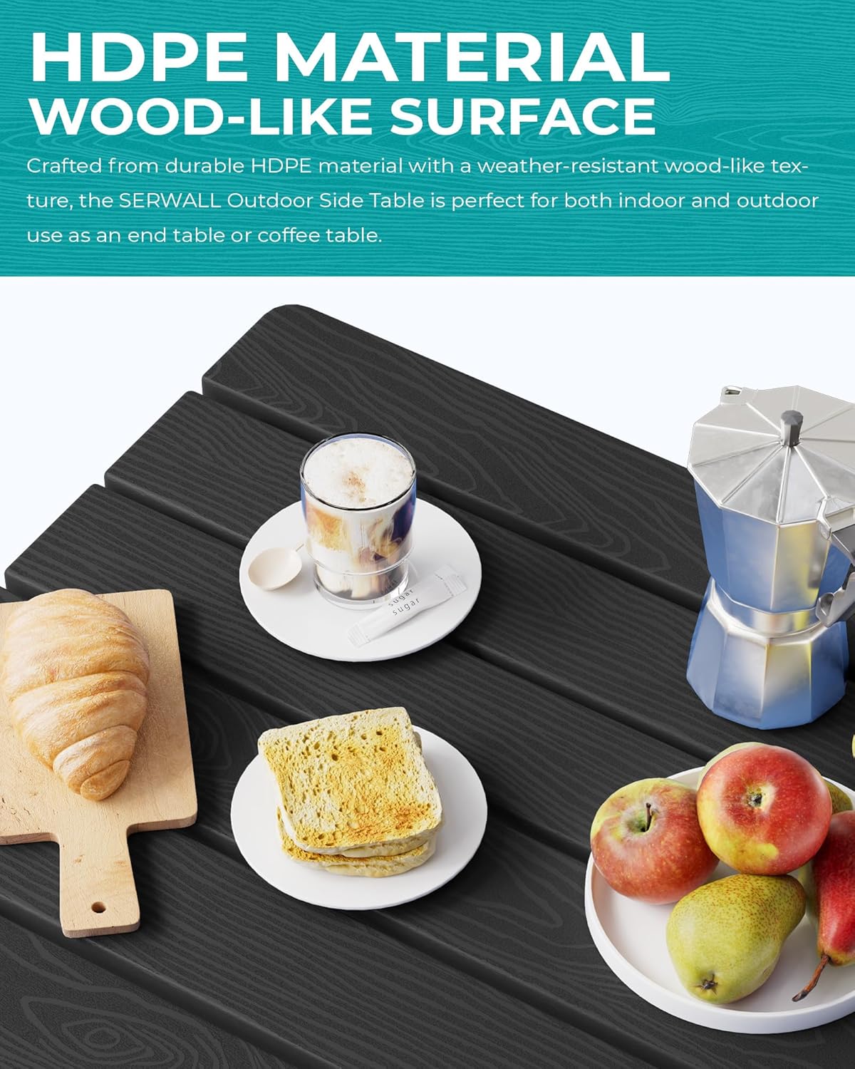 SERWALL Folding Outdoor Side Table, HDPE Adirondack Side Table, Portable Outdoor End Table, Black