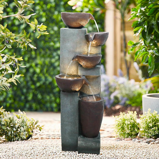 40”H Outdoor Garden Fountain Clearance with LED Lights –5-Tier Indoor Modern Floor-Standing Waterfall Fountains for Garden, Office, Deck, Patio, Porch, Yard and Home Art Décor (grey1)