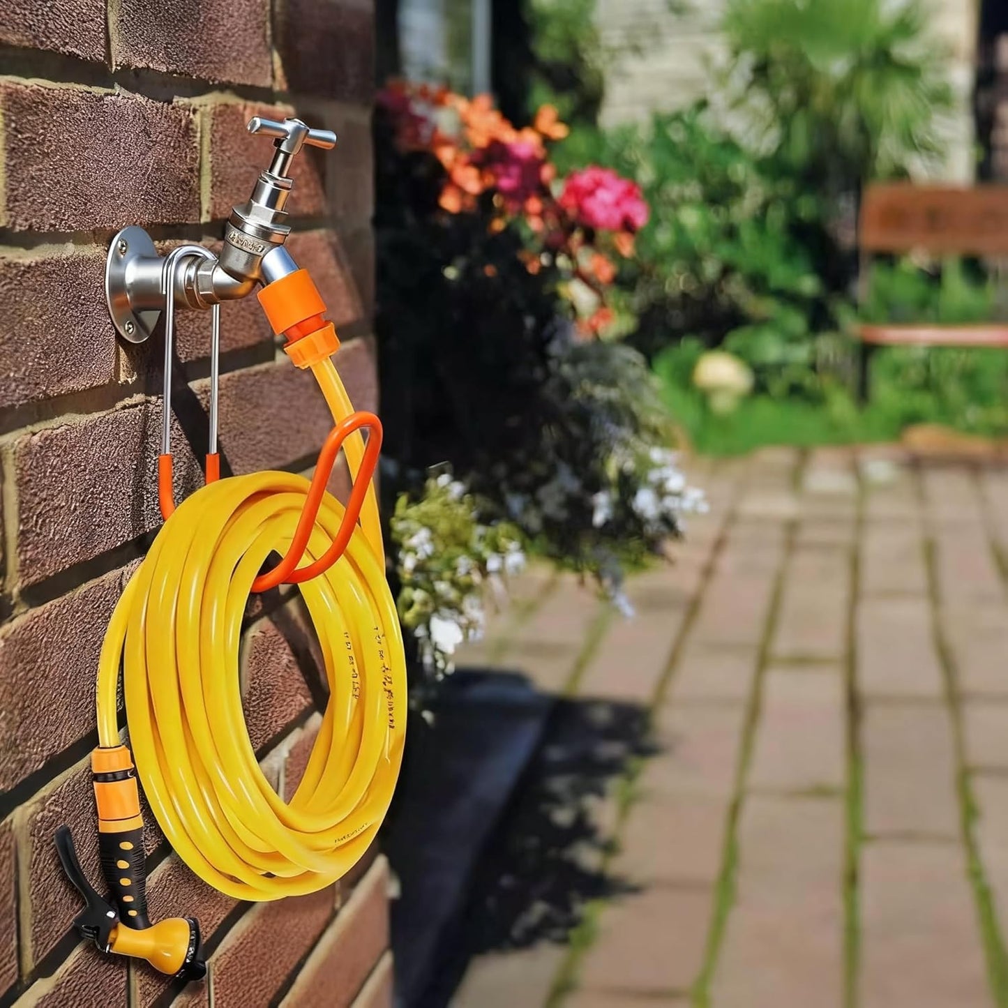 Garden Hose Holder Water Hose Hanger Wall Mounted,304Stainless Steel Solid Hose Hook Holds Up to 50Ft Garden Hose, Expandable Hose, Water Hose(Red 2pcs)