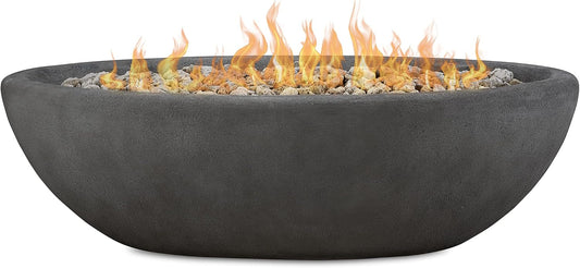 Real Flame Riverside 58" Oval Propane Fire Pit Bowl, Push-Button Ignition, Includes 28" Stainless Steel Burner, Lightweight 50,000 BTUs of Heat - Adjustable Flame Height